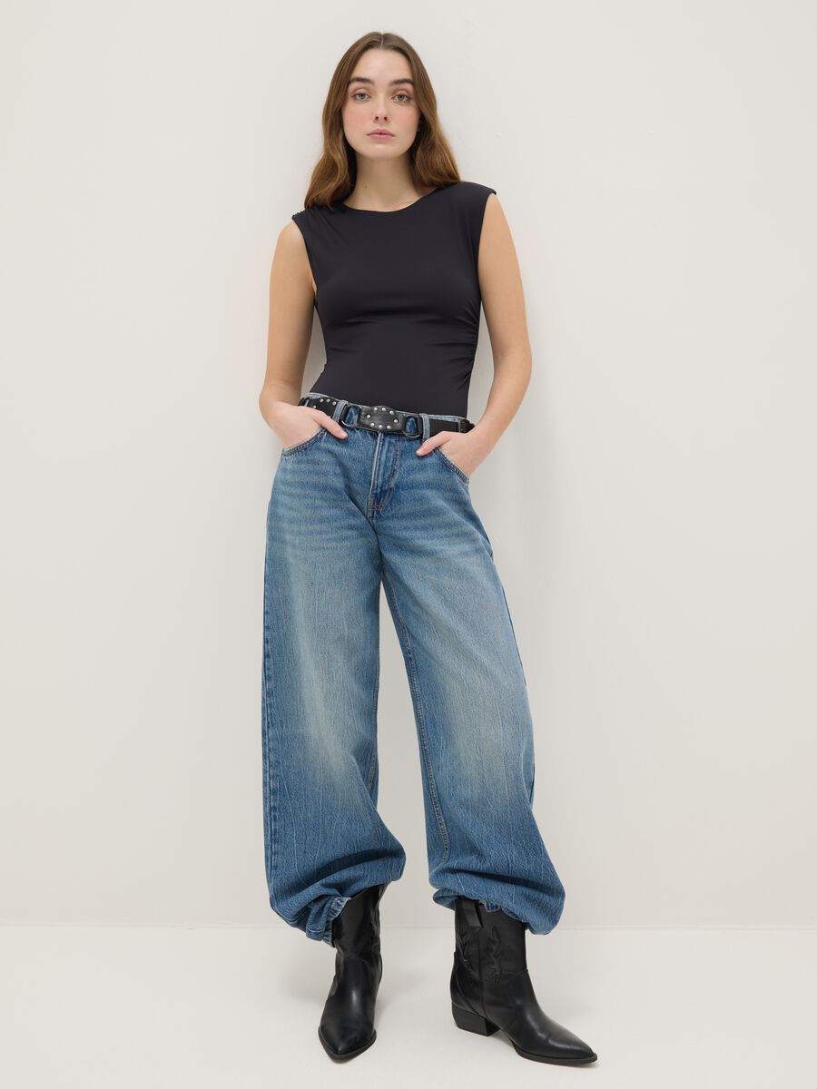 Body in tessuto elasticizzato nero regular fit_1