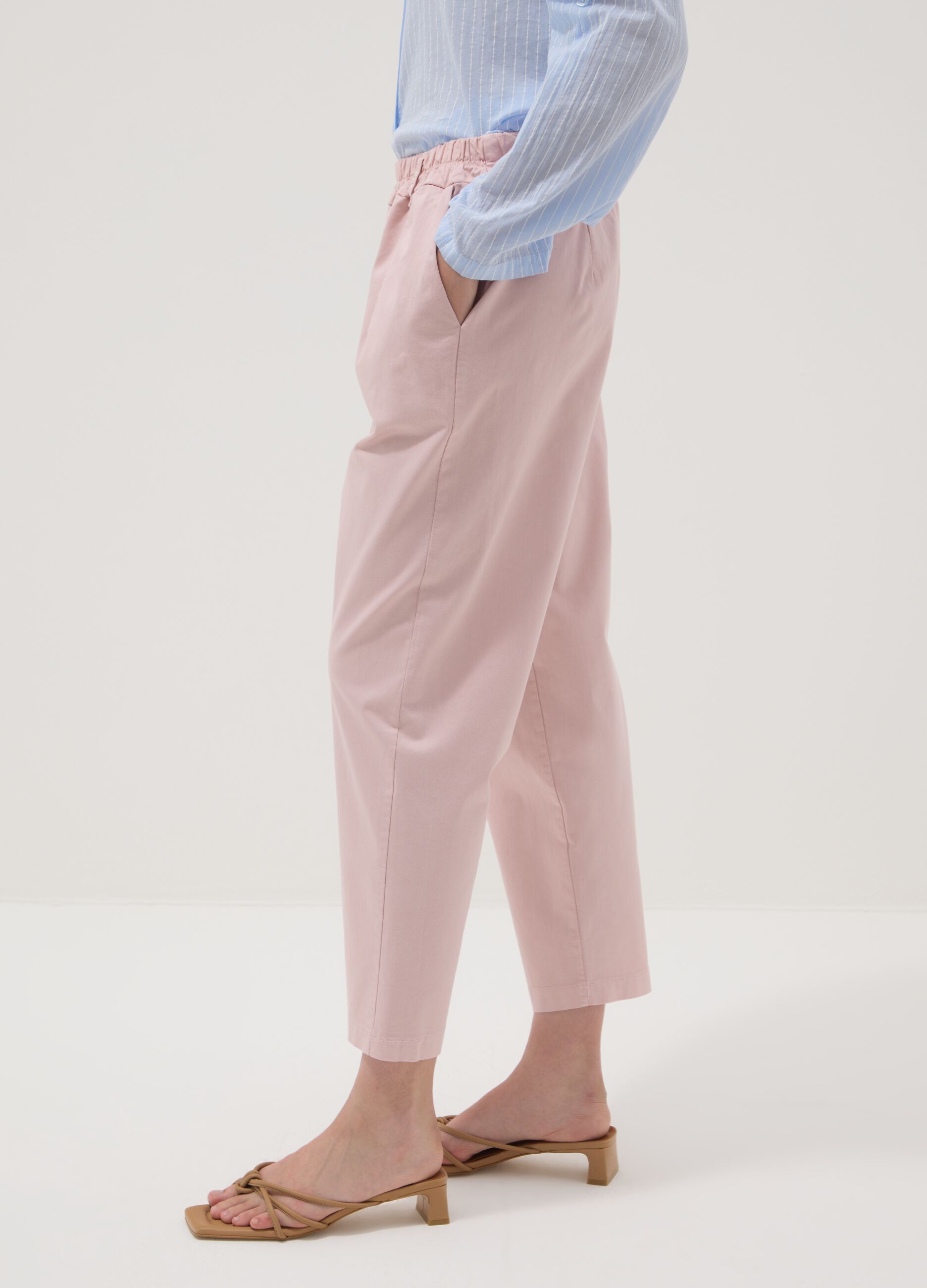 Pink regular-fit stretch cotton trousers