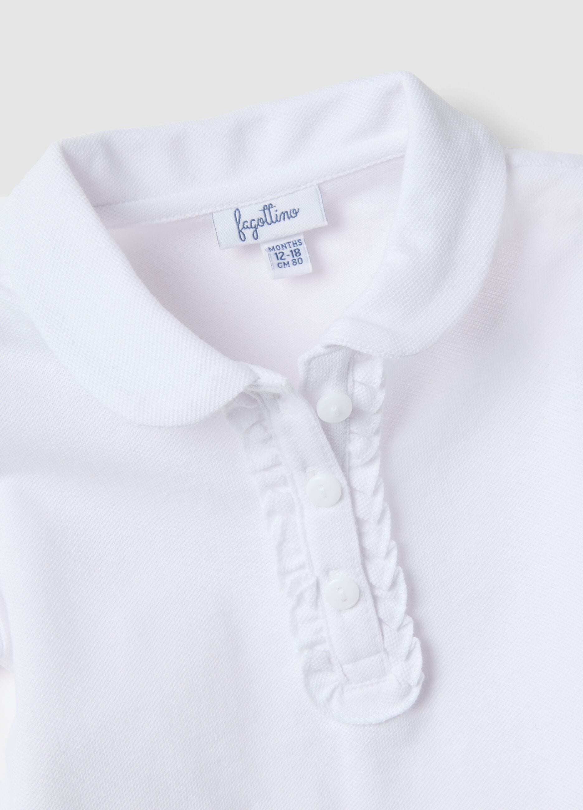 White pure cotton girl's polo regular fit with ruffles