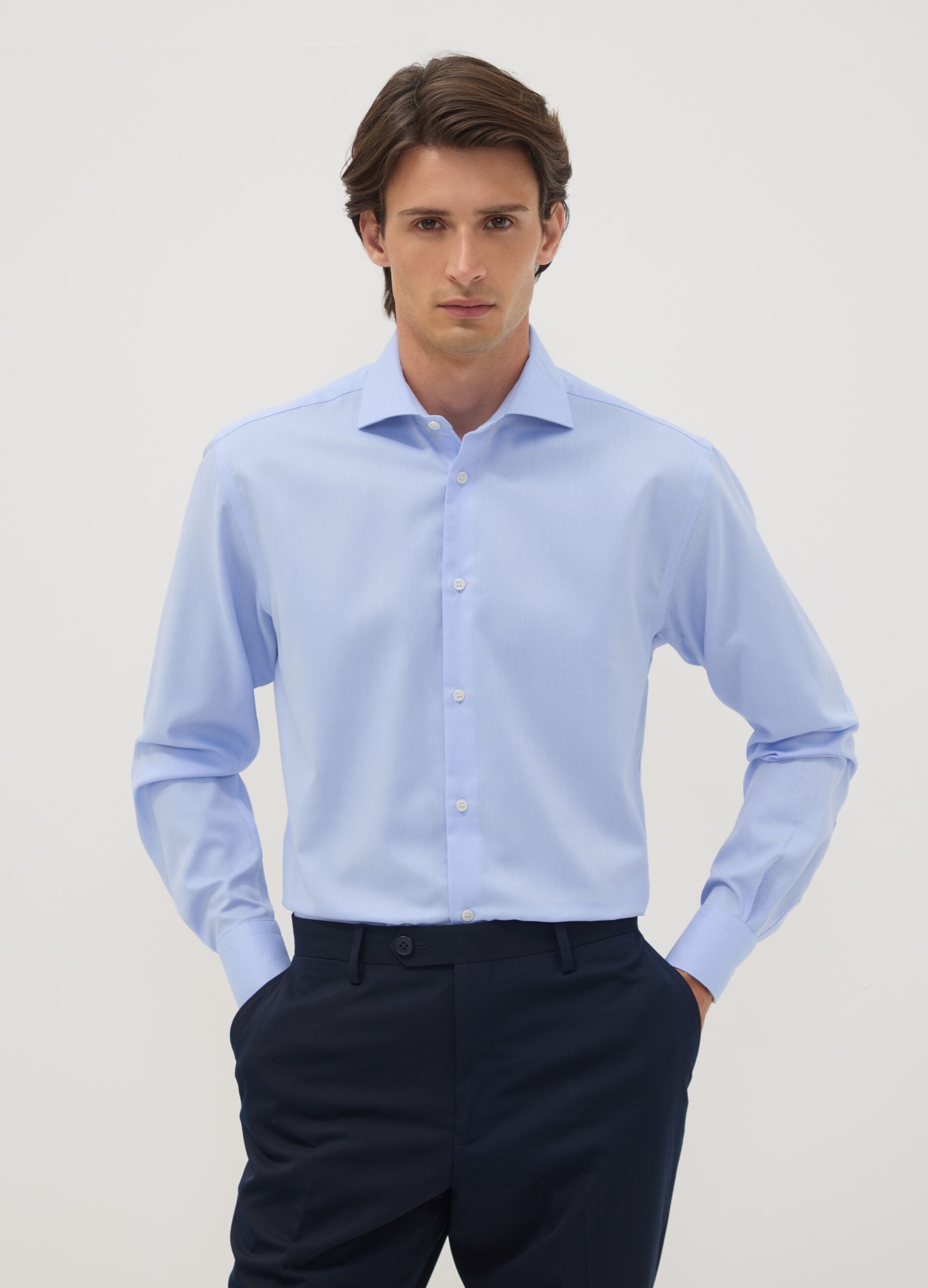 Light blue pure cotton no-iron regular fit shirt