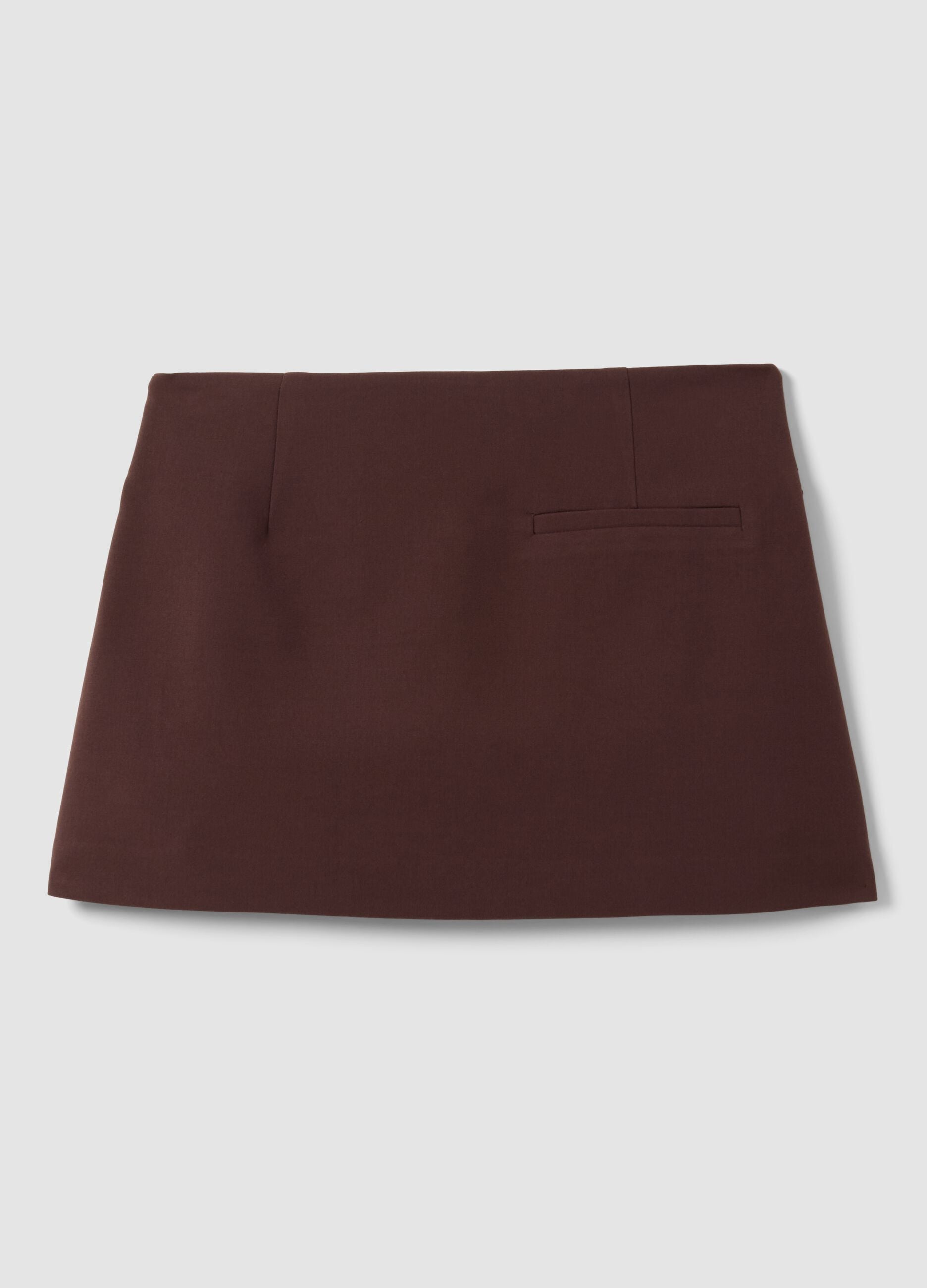 Brown stretch viscose mini skirt with belt