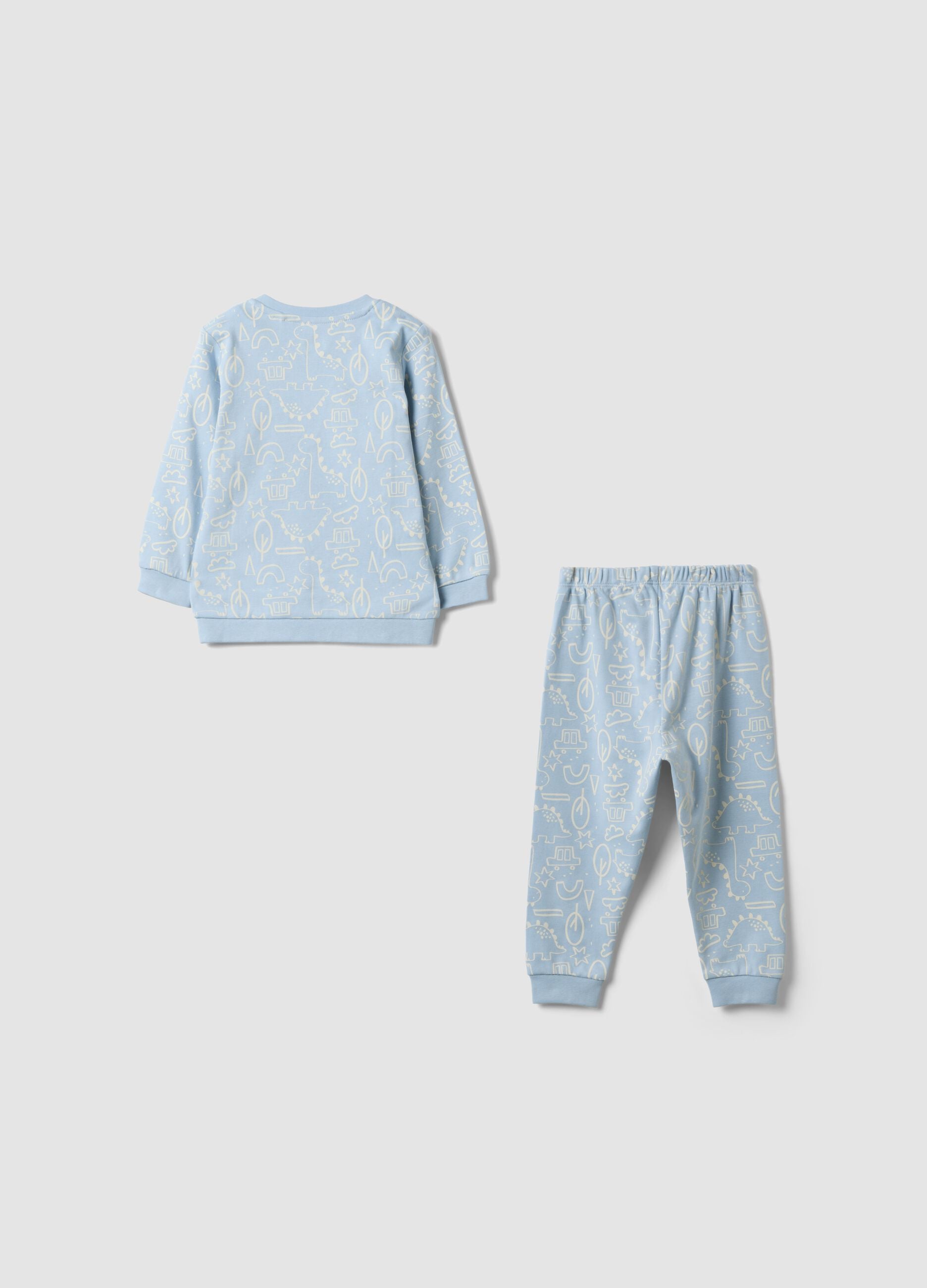 Light blue organic cotton crew‑neck pyjamas for baby and toddler