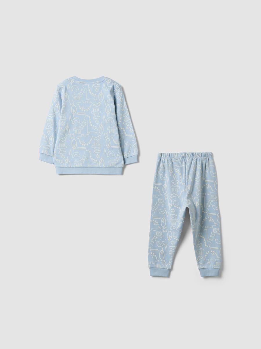 Light blue organic cotton crew‑neck pyjamas for baby and toddler_1
