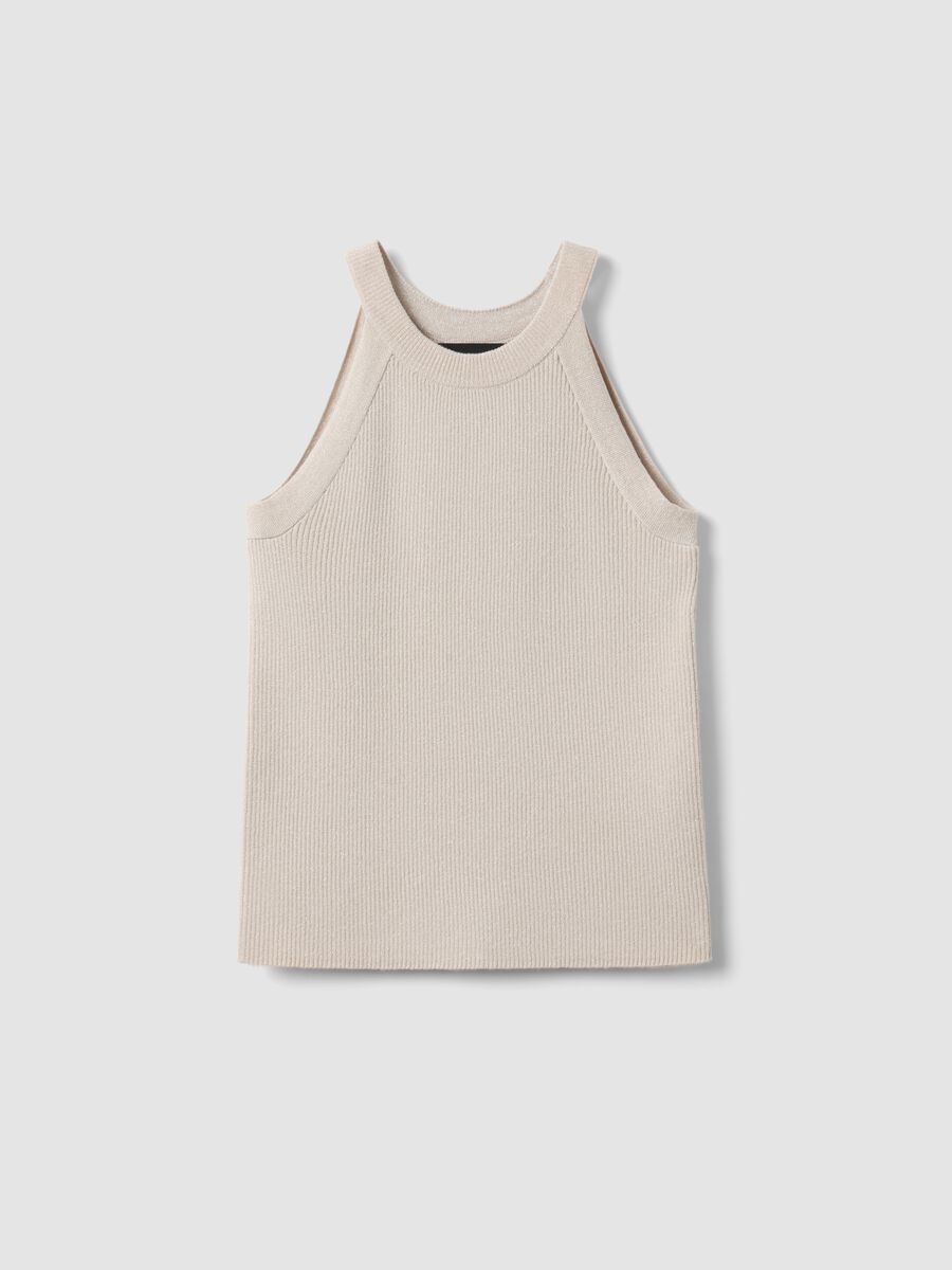Fitted tank top in beige viscose blend_4