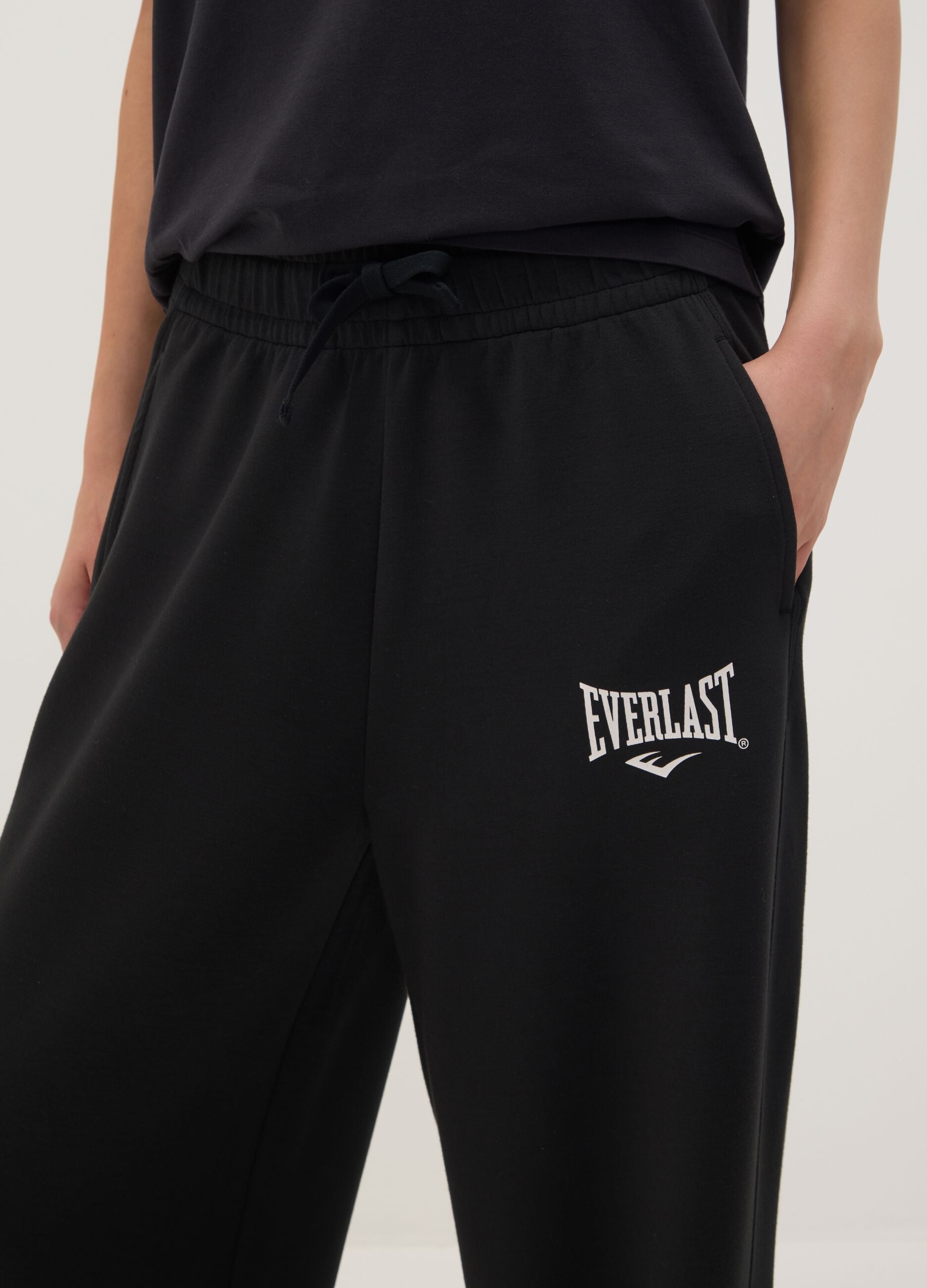 Black regular-fit stretch viscose jersey trousers