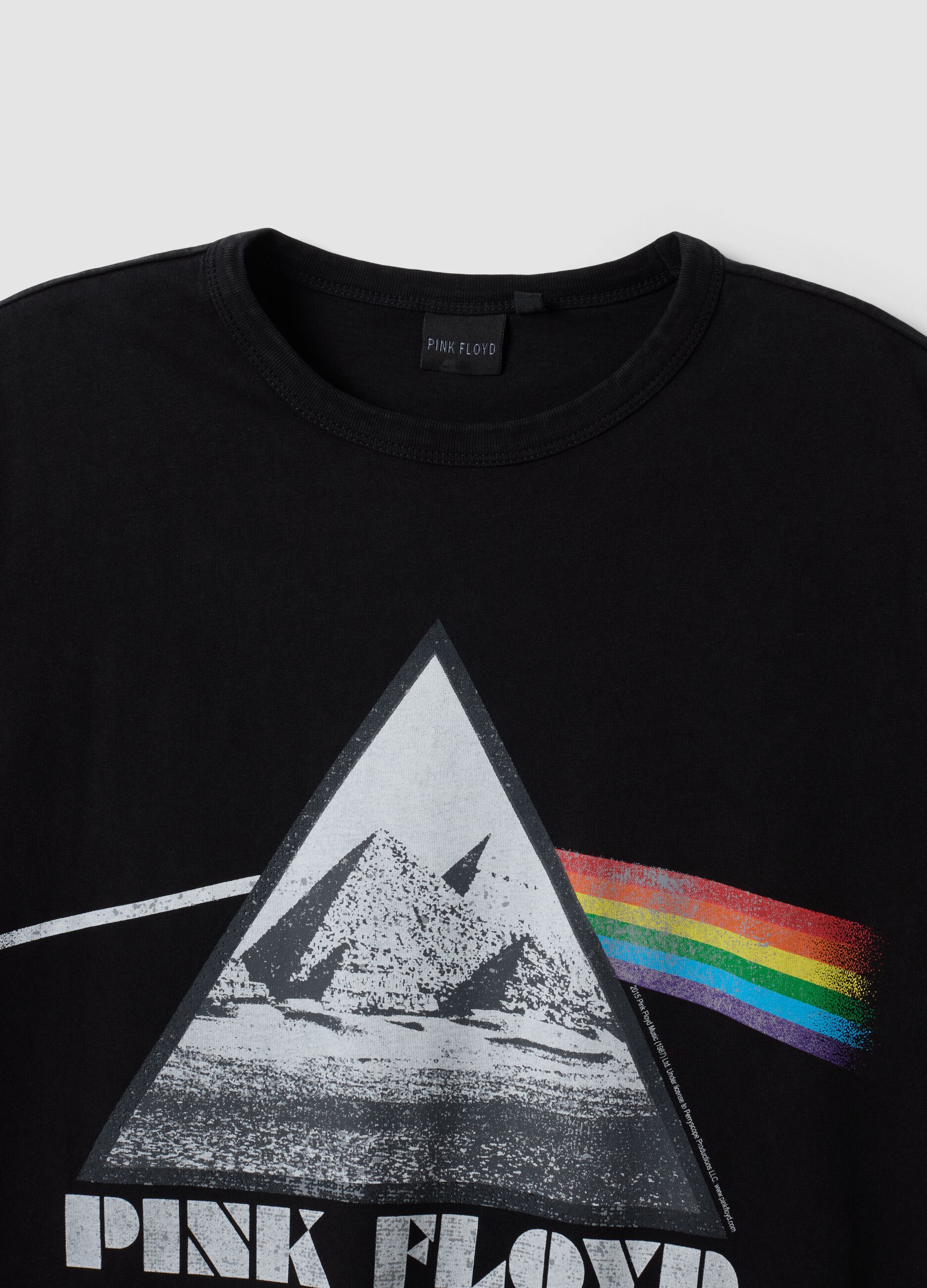 Black pure cotton T-shirt with Pink Floyd print