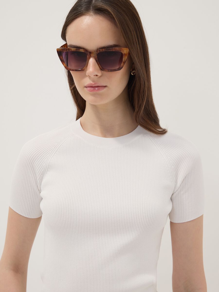 White ribbed fitted viscose-blend knit top_2