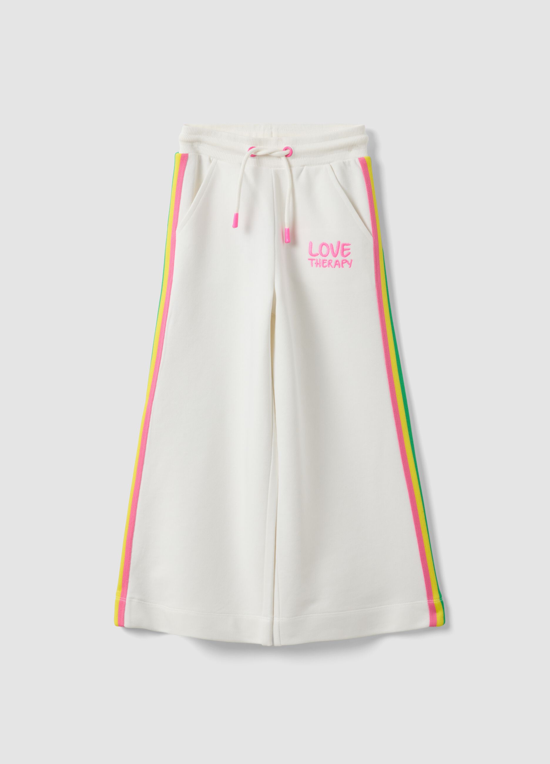 White wide-leg cotton-blend trousers with rainbow piping