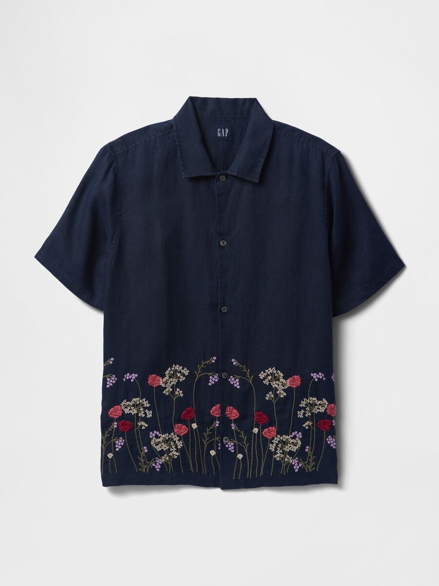 Blue Shirt with Floral Embroidery_0