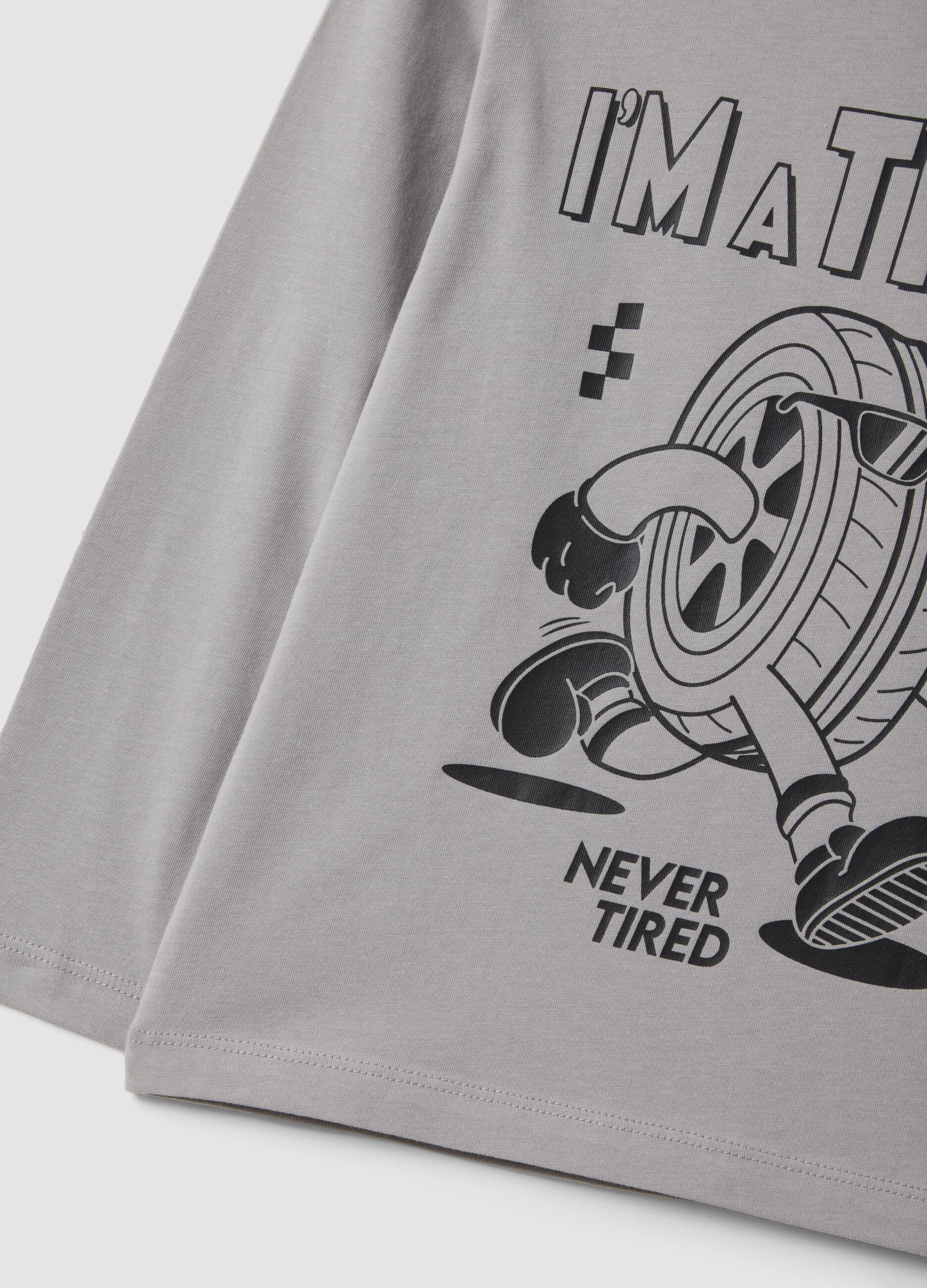 Grey oversized T-shirt in pure organic cotton with racing print for boys