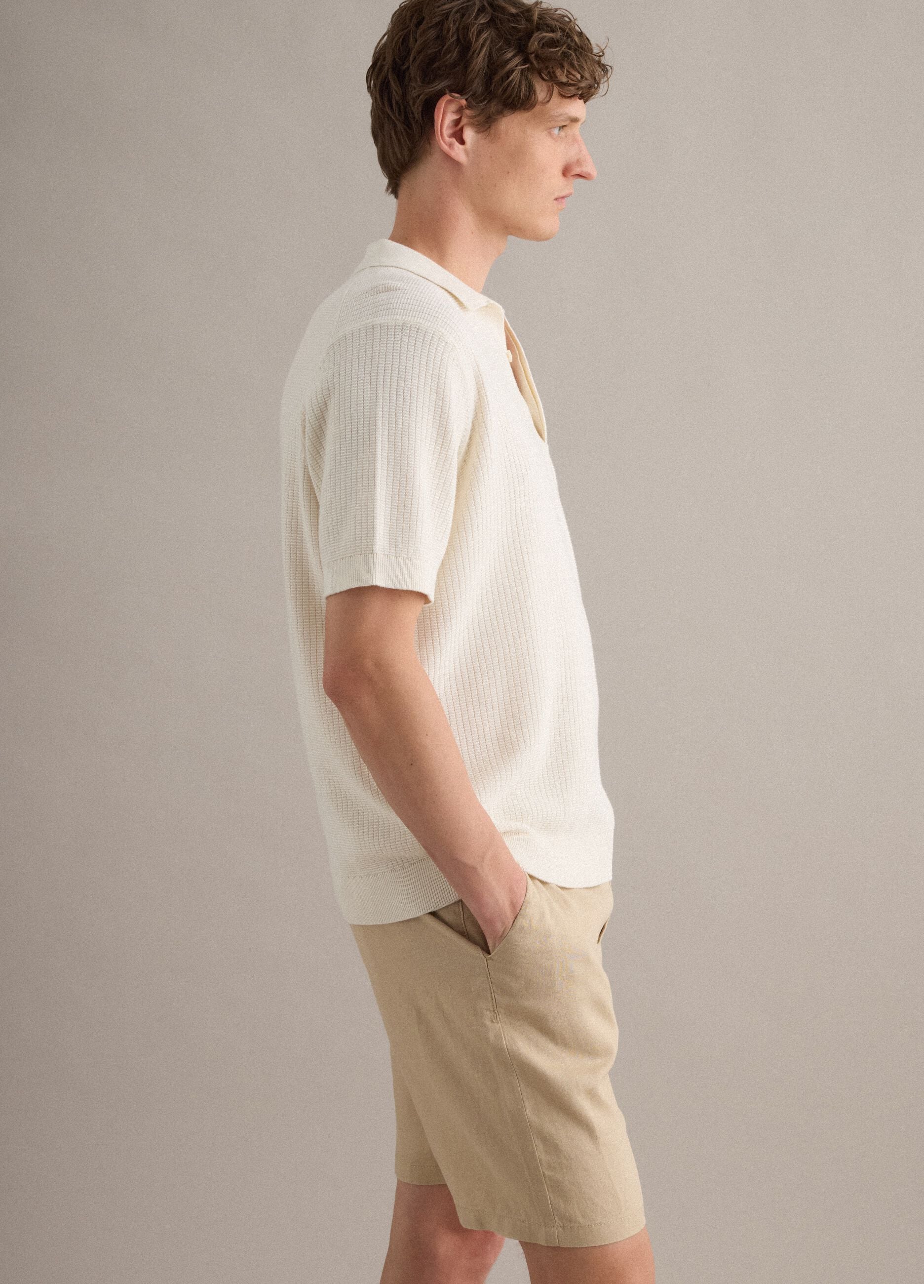 White pure cotton polo with chest pocket, regular fit