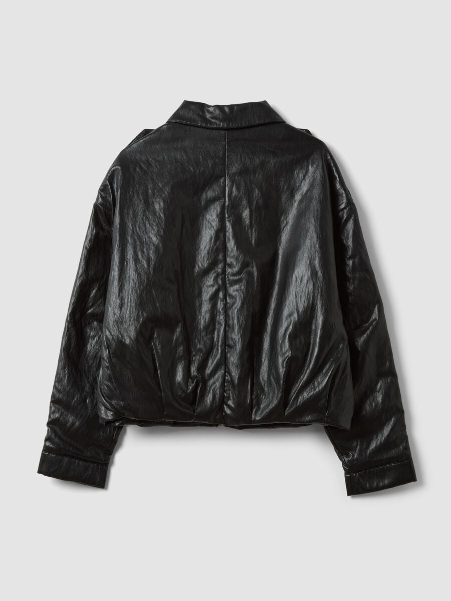 Giacca nera in misto cotone con zip regular fit_2