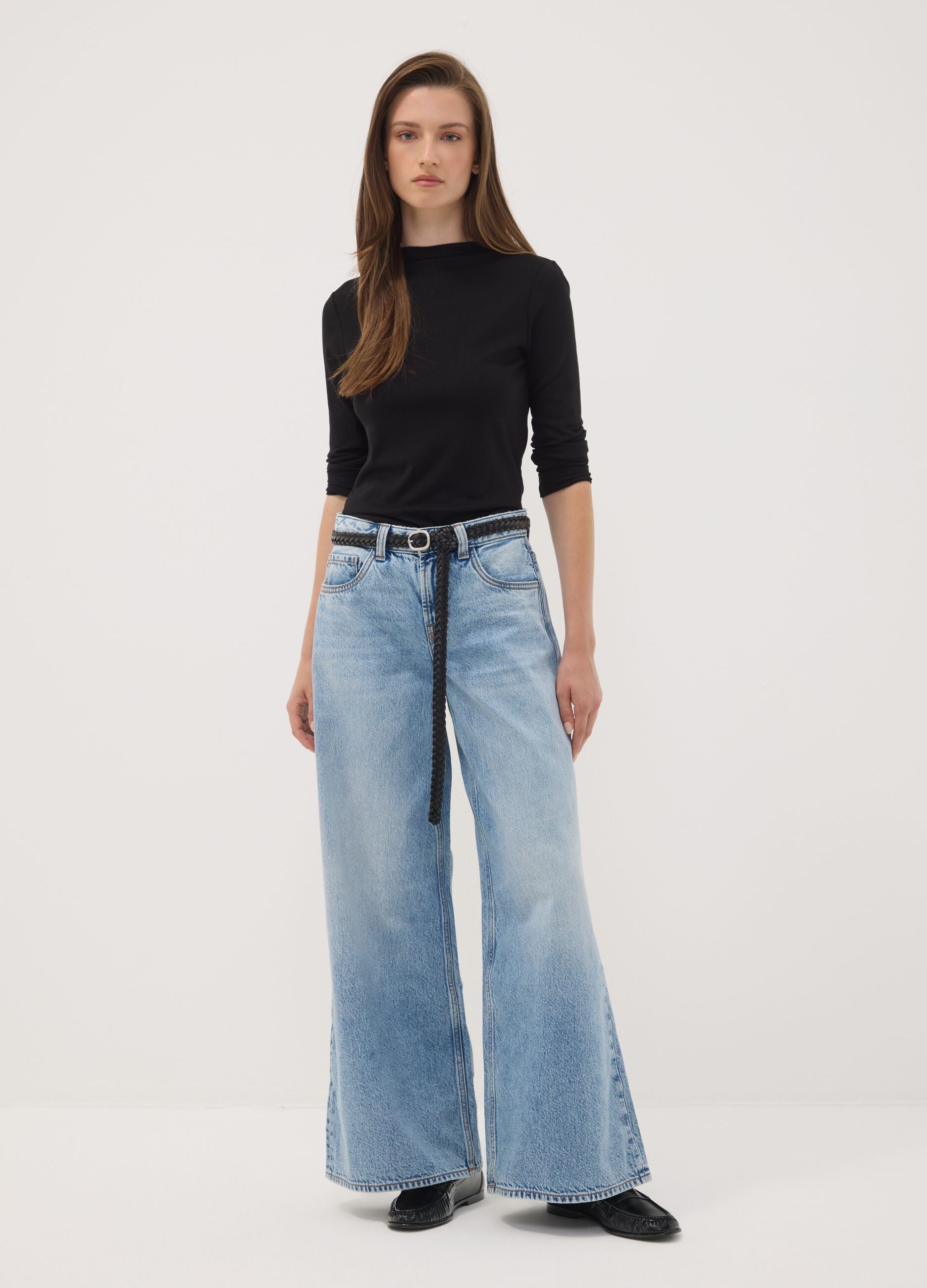 Light blue pure cotton super wide-leg jeans