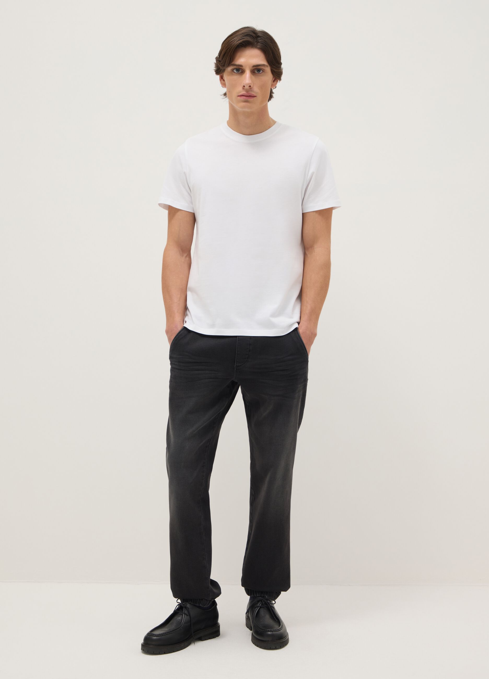 Regular fit black denim jeans with elastic waistband