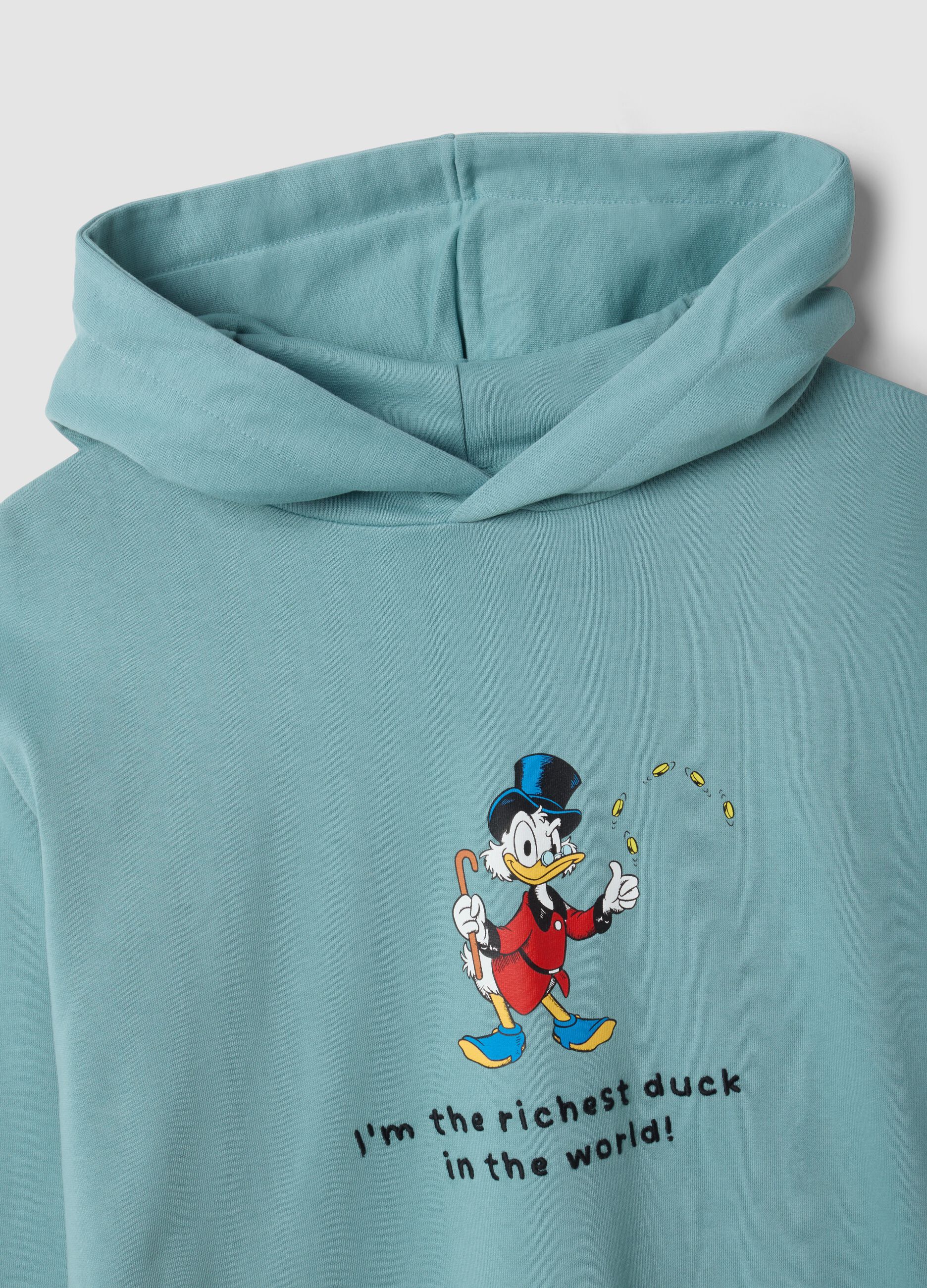 Green pure cotton hoodie with Scrooge McDuck print