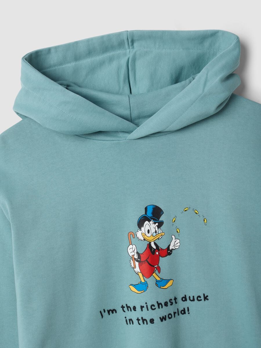 Green pure cotton hoodie with Scrooge McDuck print_1