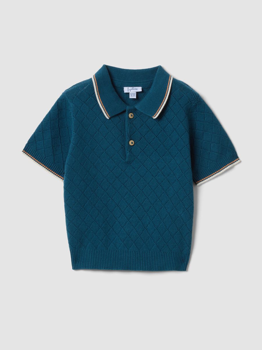 Polo blu a maniche corte in puro cotone_0