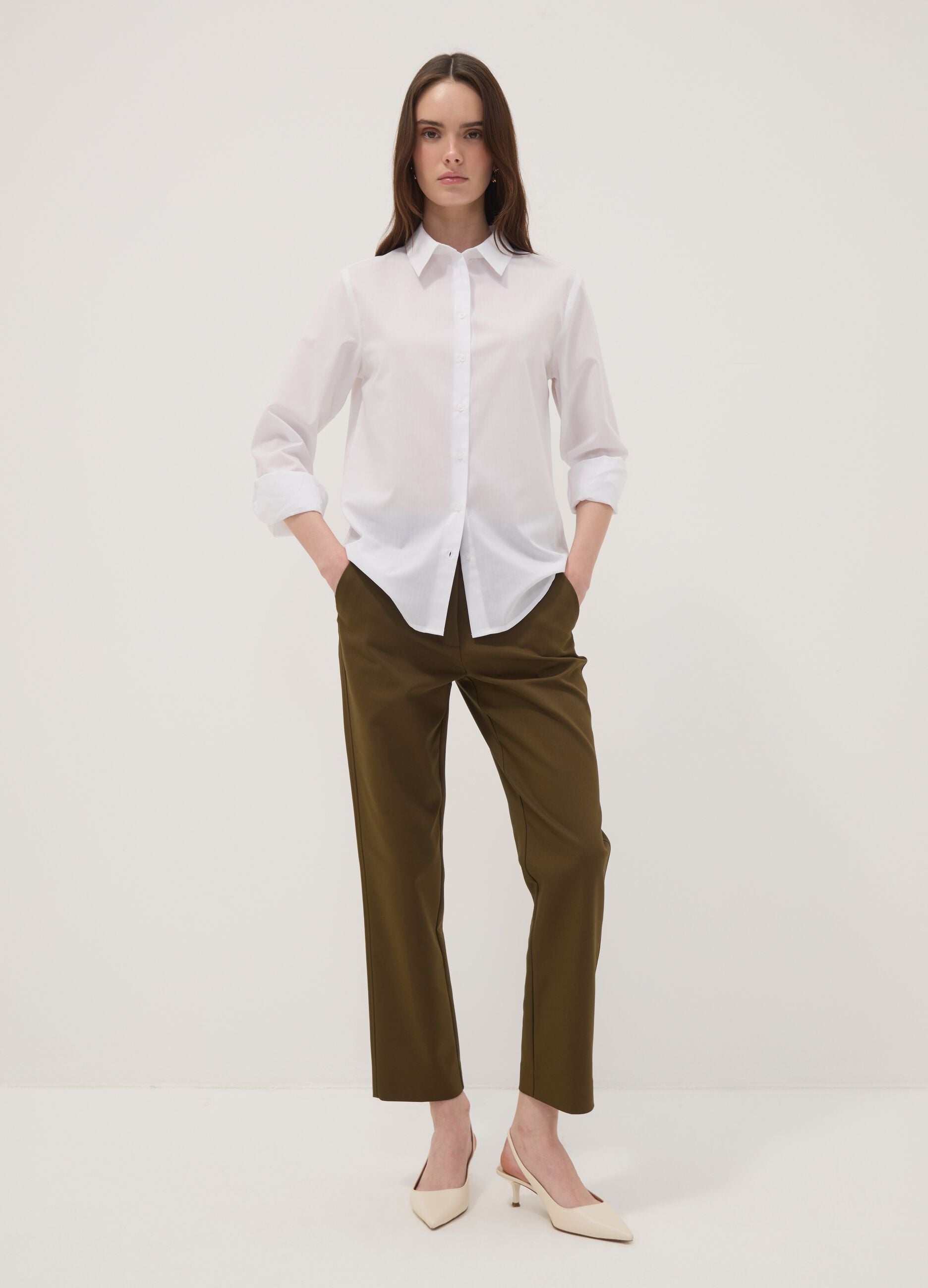 Green slim-fit stretch cotton trousers