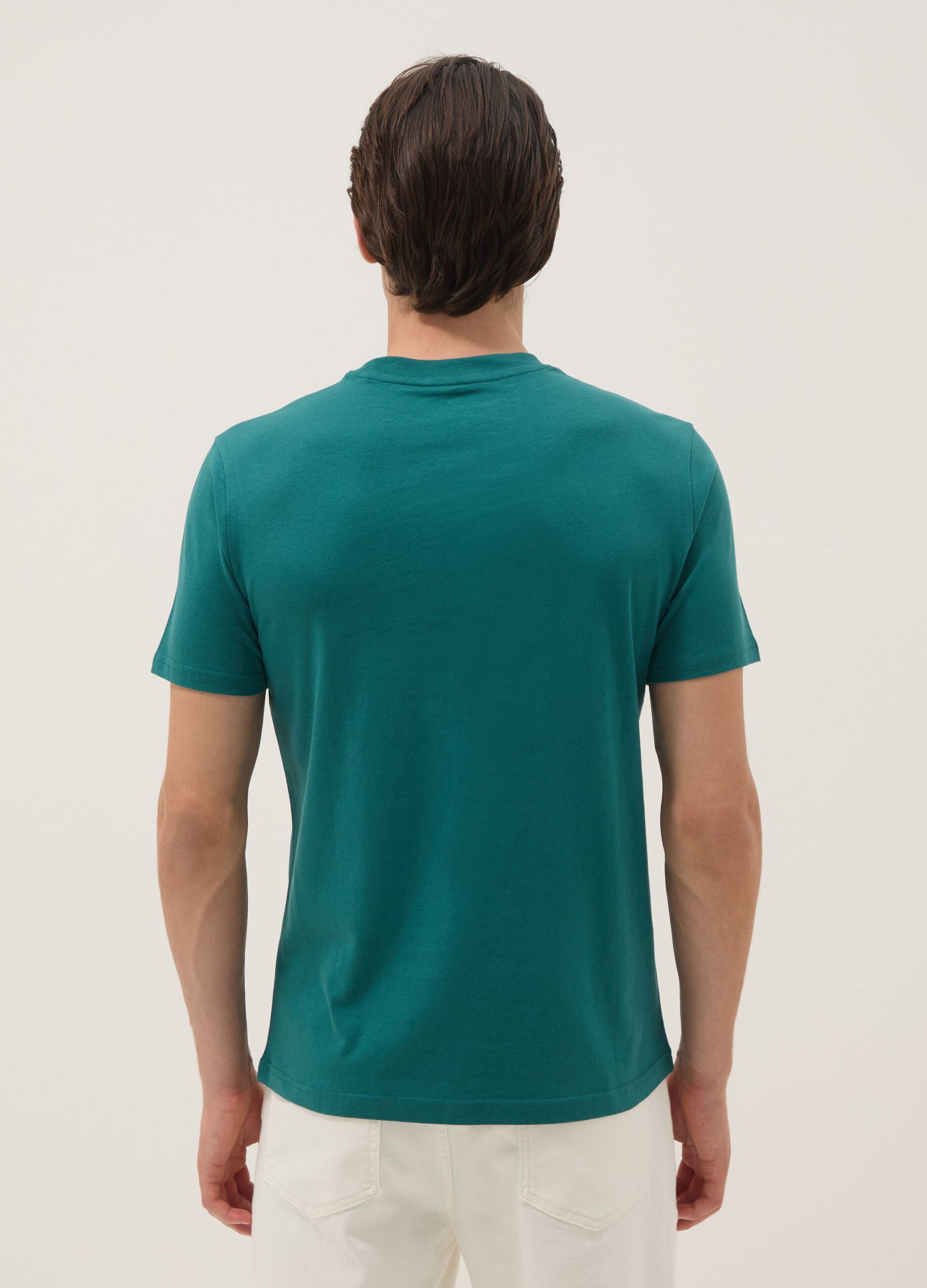 Green short-sleeve pure cotton T-shirt, regular fit