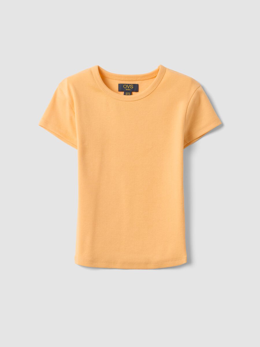 T-shirt fitted in cotone elasticizzato arancione da ragazza_3