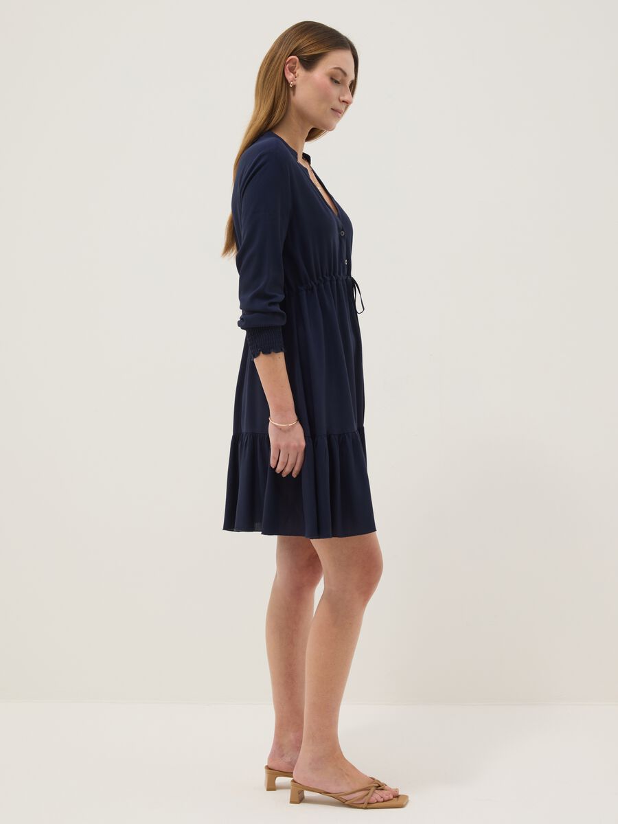 Maternity Blue Dress in Pure Viscose with Mandarin Collar_1