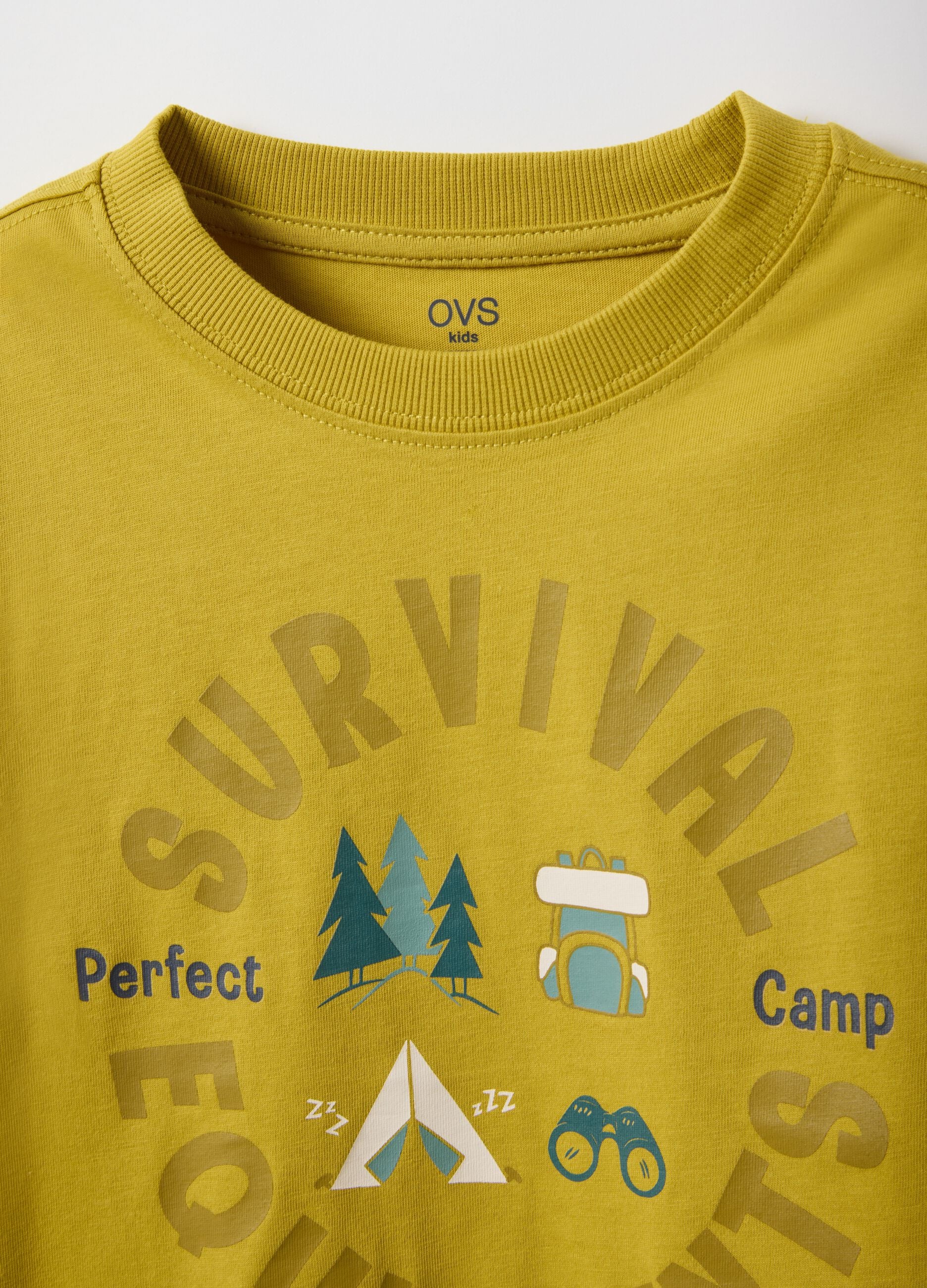 Yellow pure cotton children's T-shirt regular fit with print