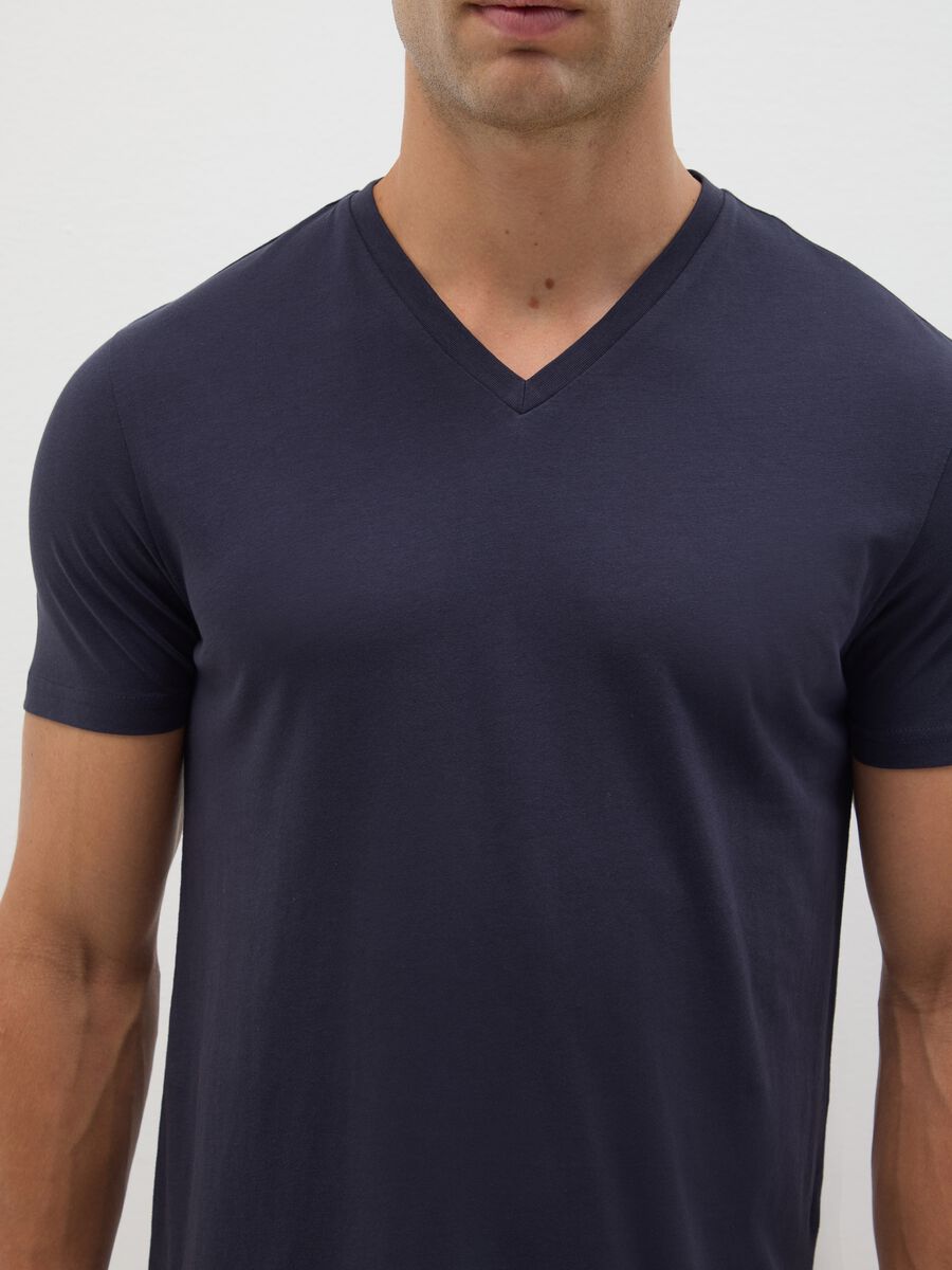 Blue pure organic cotton V-neck T-shirt_1