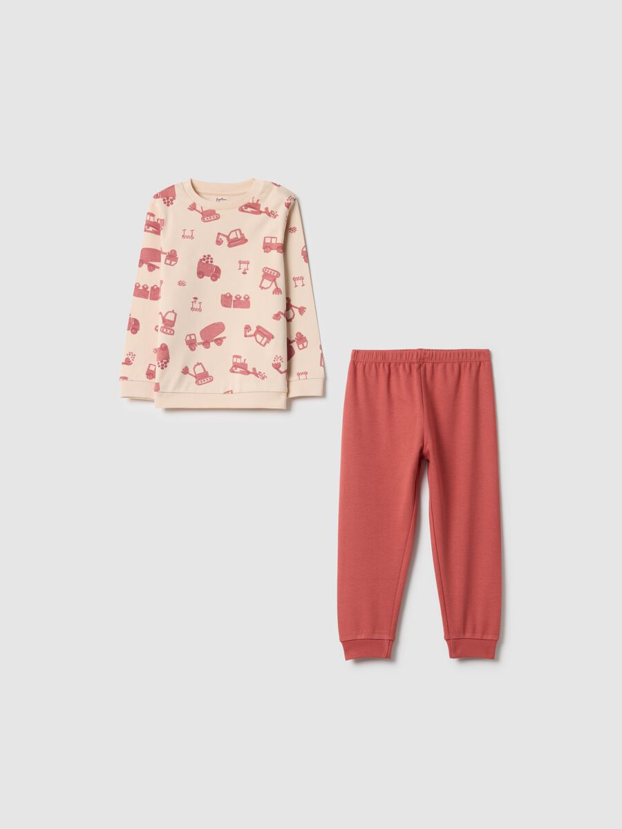 Pigiama in puro cotone multicolor da neonato regular fit con escavatori_0