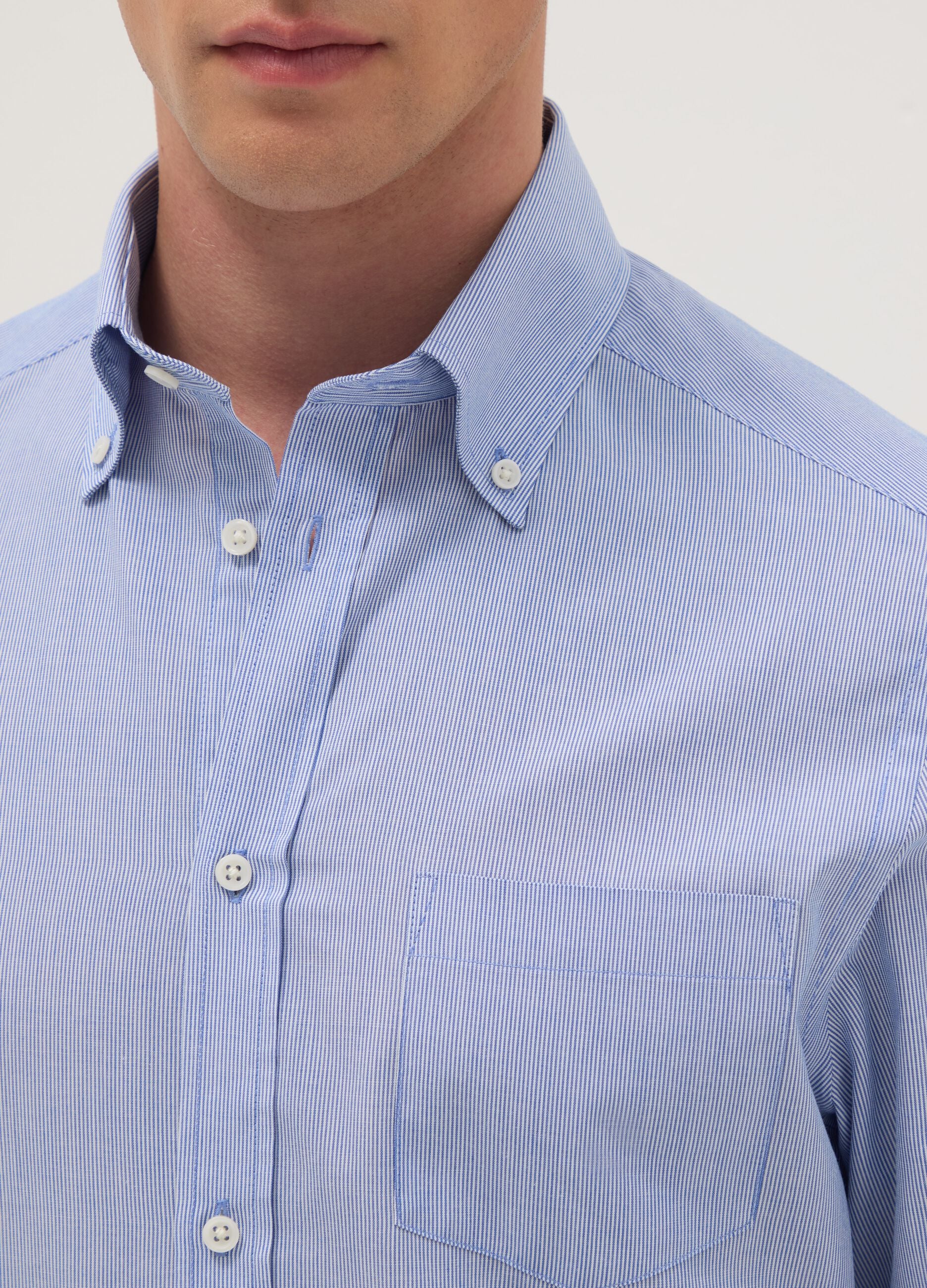 Light blue striped shirt in cotton blend regular fit easy iron