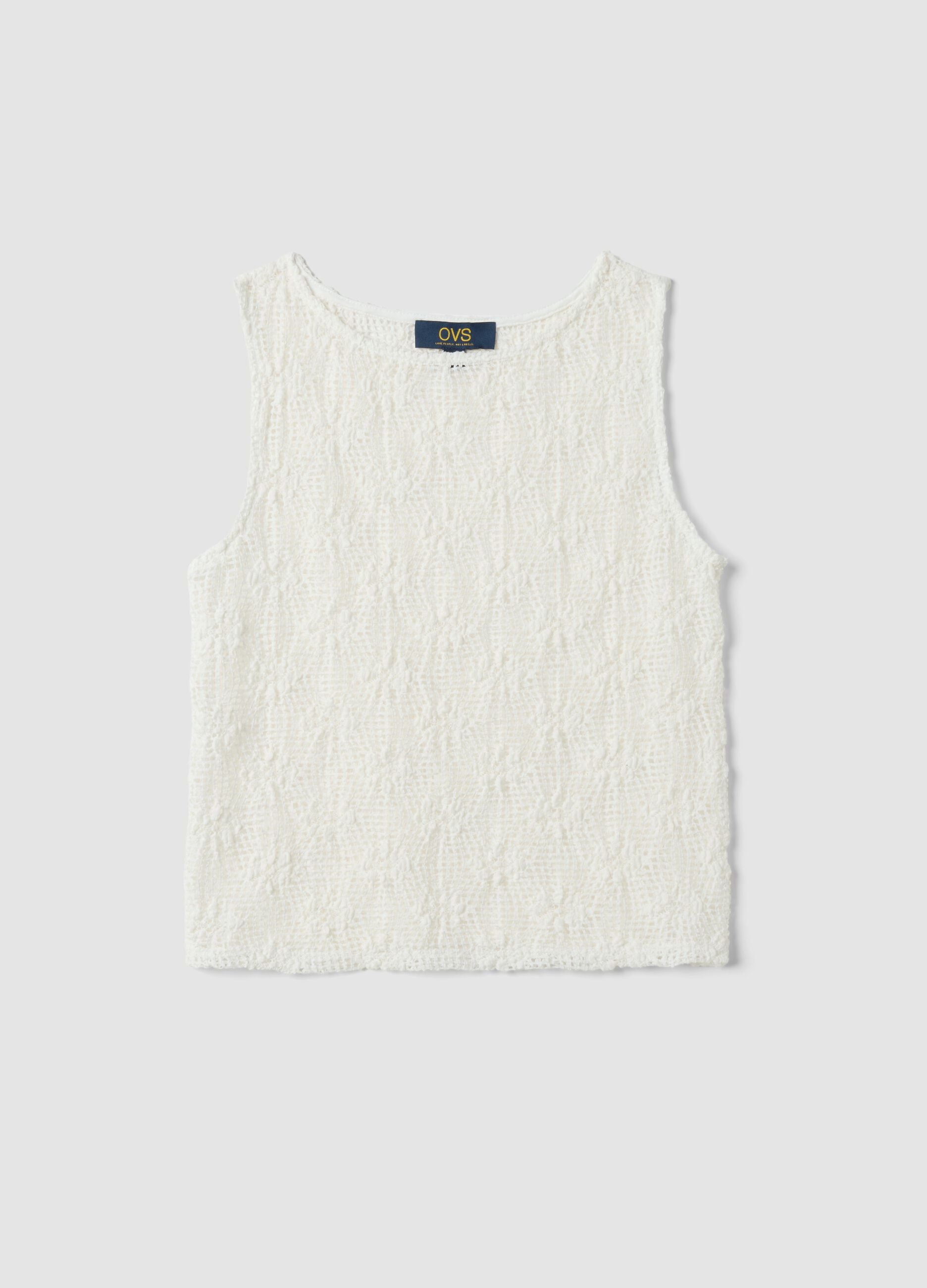 White stretch crochet-knit tank top