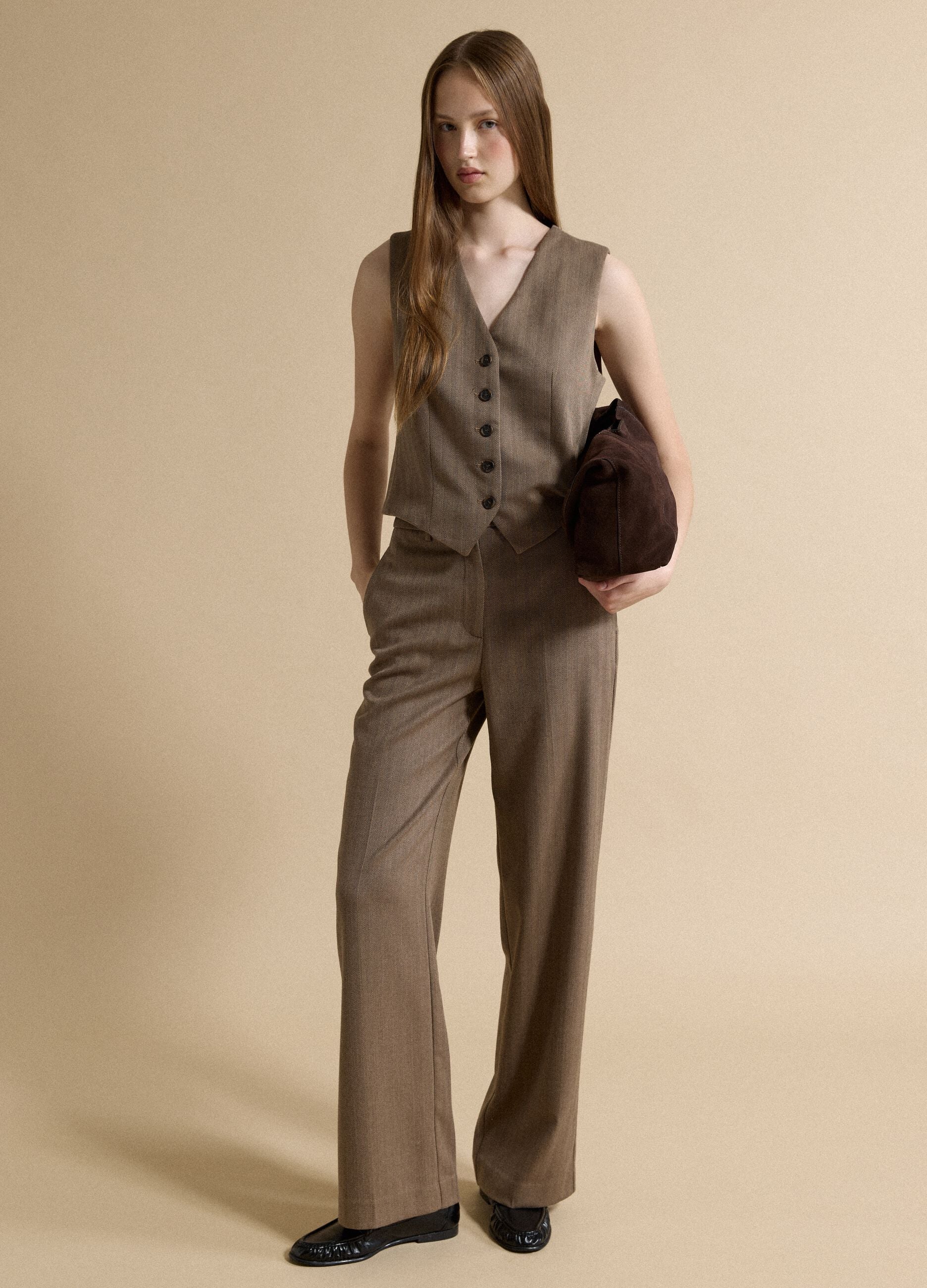 Brown stretch viscose regular-fit waistcoat