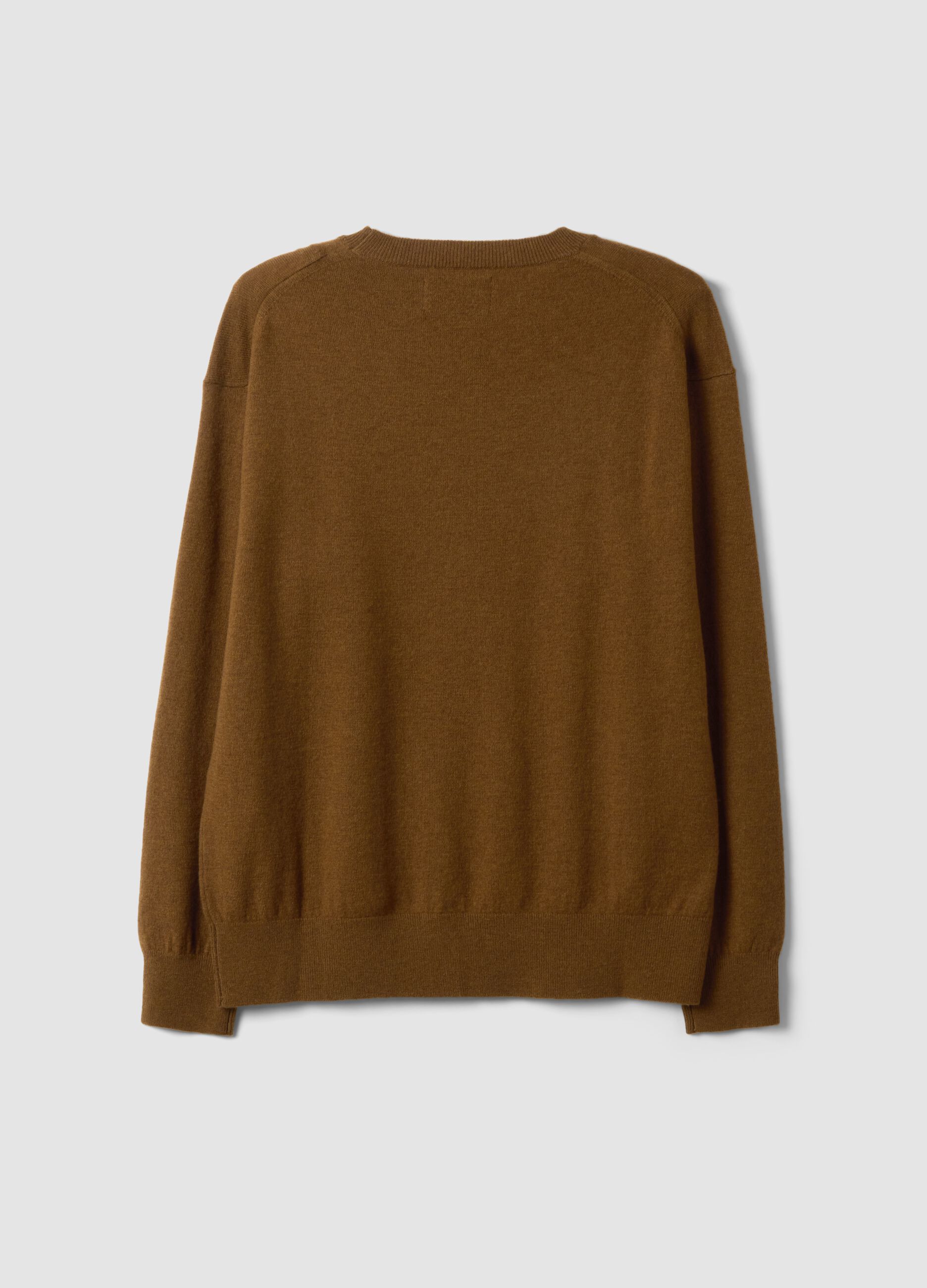 Brown pure wool crew-neck jumper in oversized fit