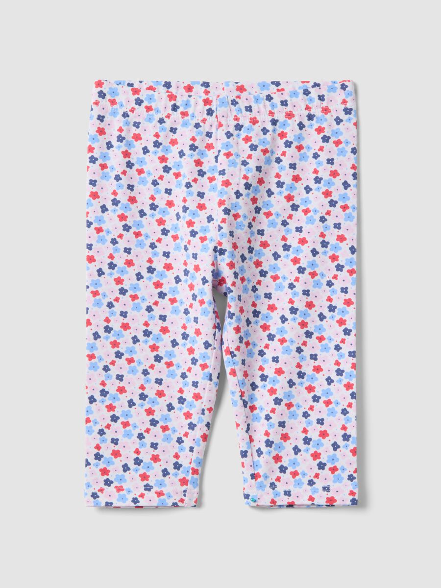 Leggings slim in cotone elasticizzato multicolor da bimba con fiori_0