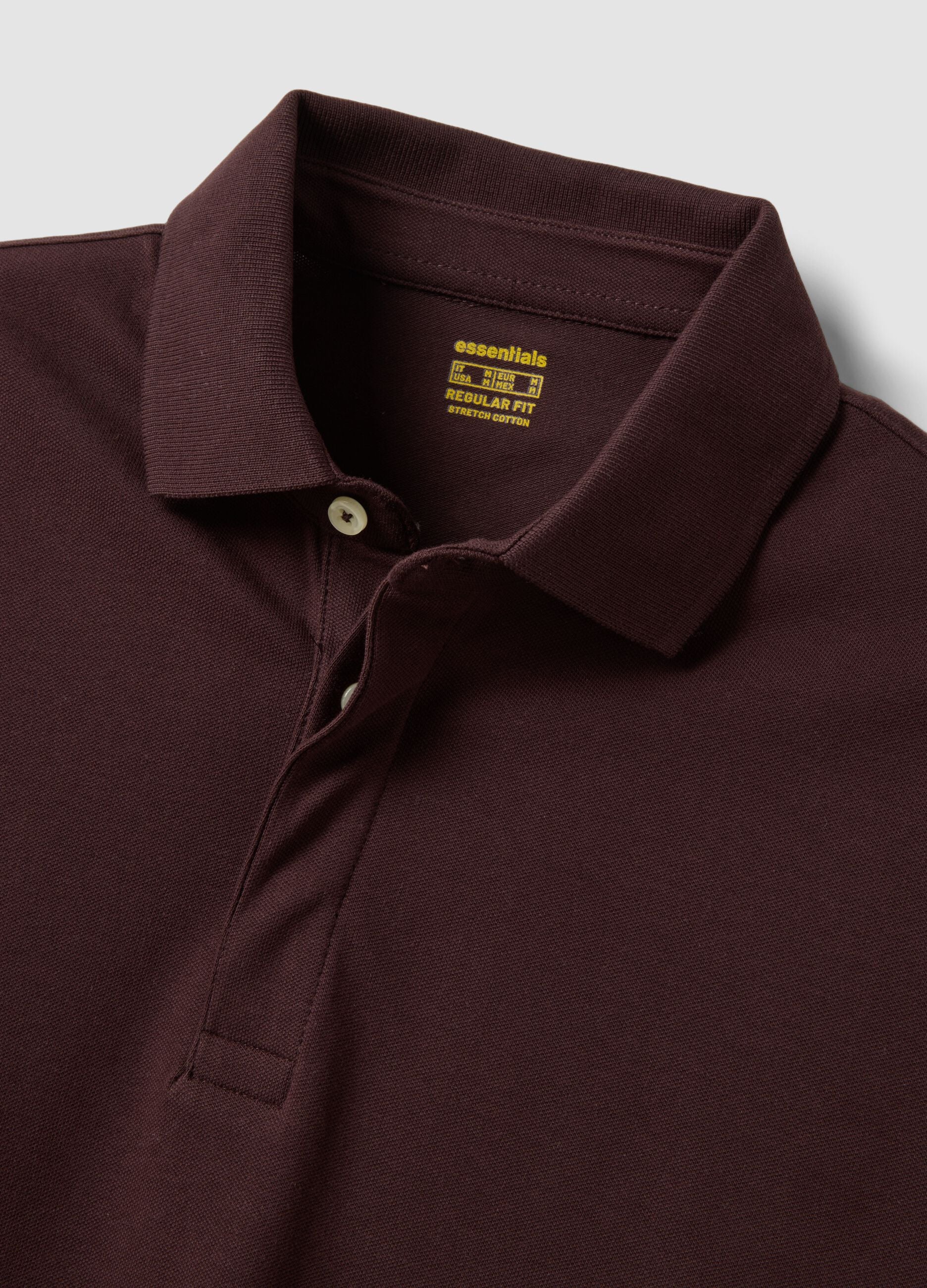 Men&rsquo;s brown long-sleeve stretch cotton polo shirt, regular fit