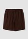 Brown cotton-blend jogger shorts with drawstring, relaxed fit_4