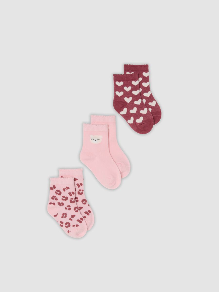 3-pack of pink and red patterned stretch organic cotton socks_0