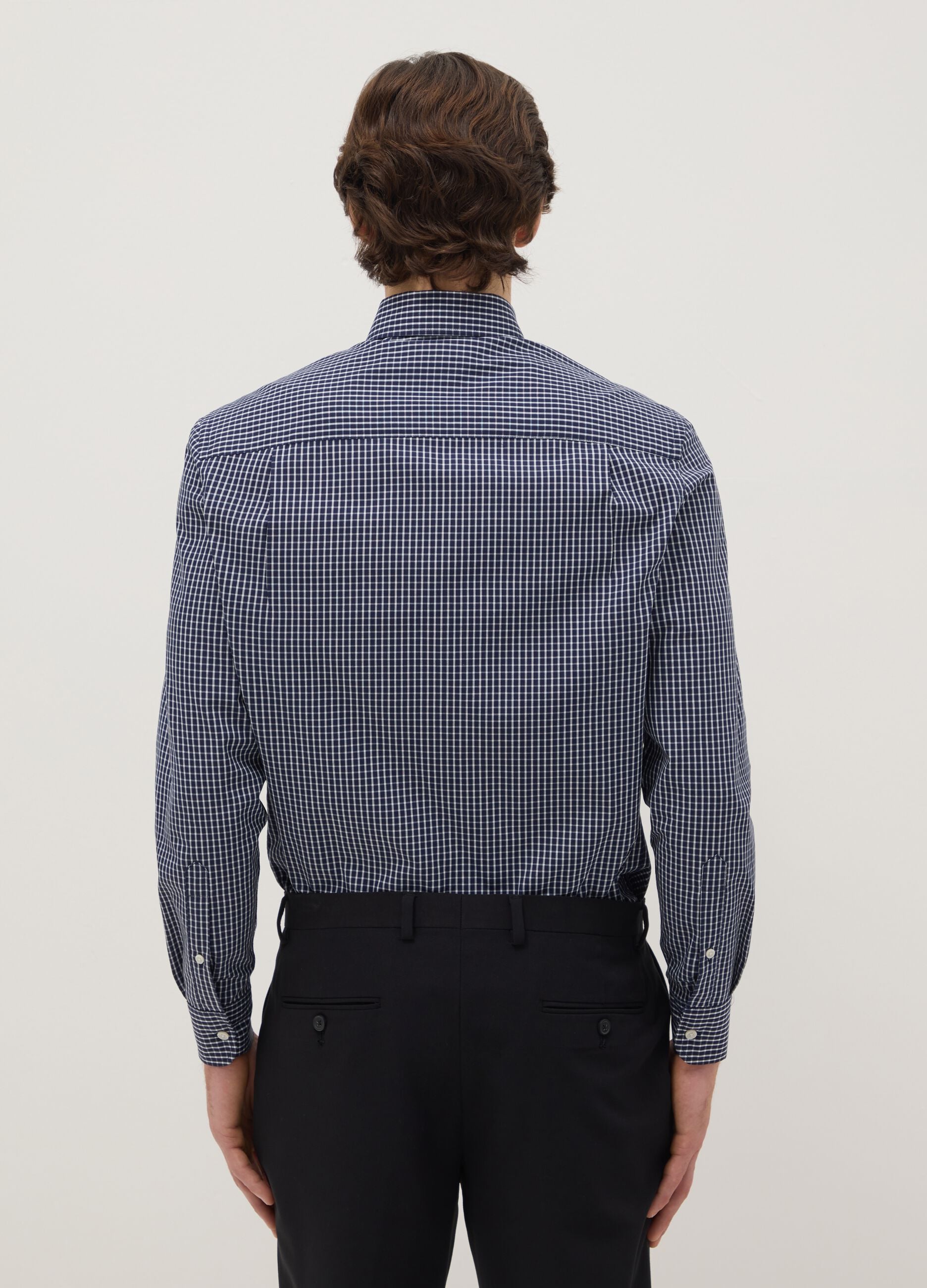 Blue cotton blend regular fit easy iron shirt