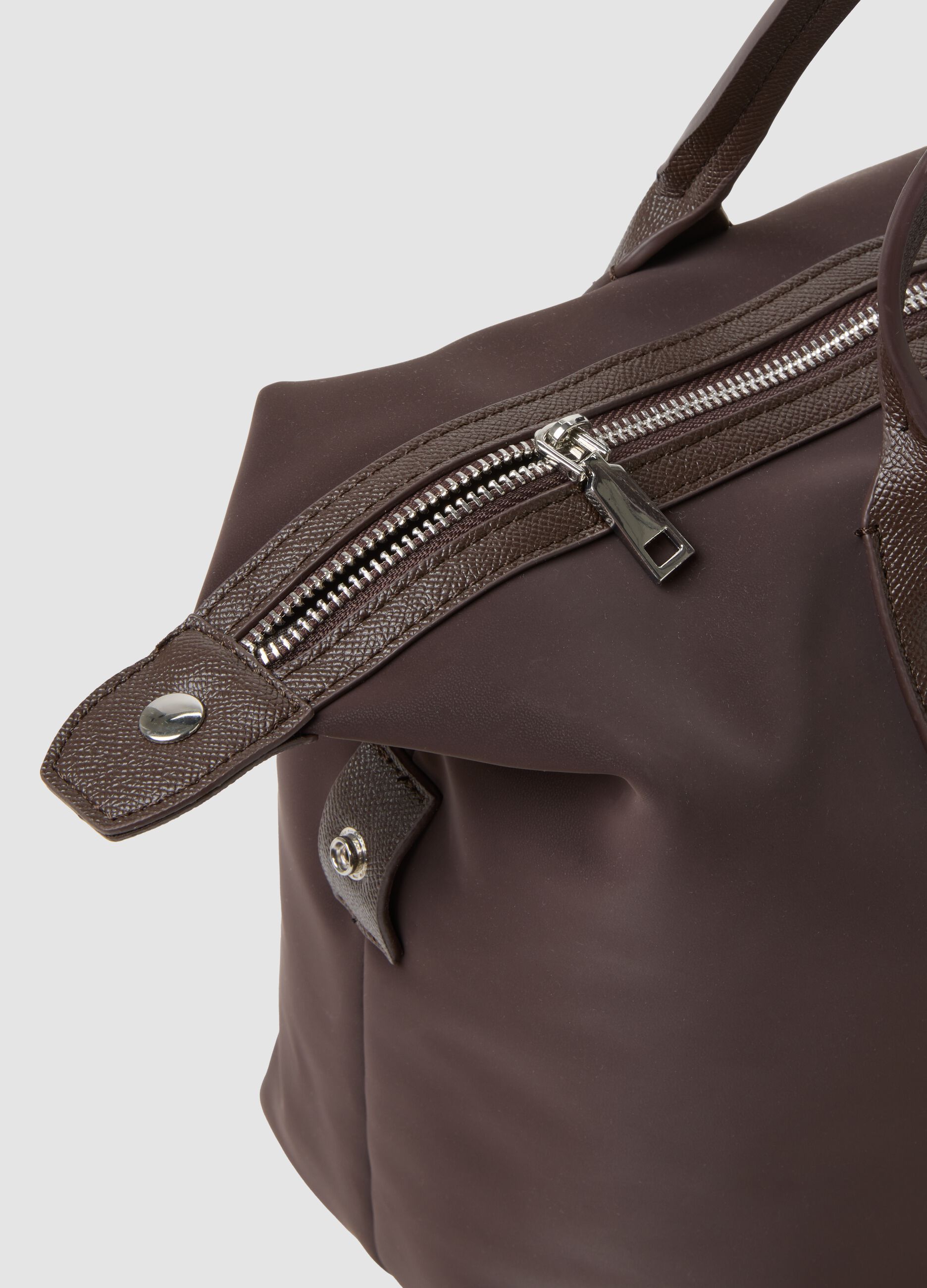Brown handbag with double handles and zip
