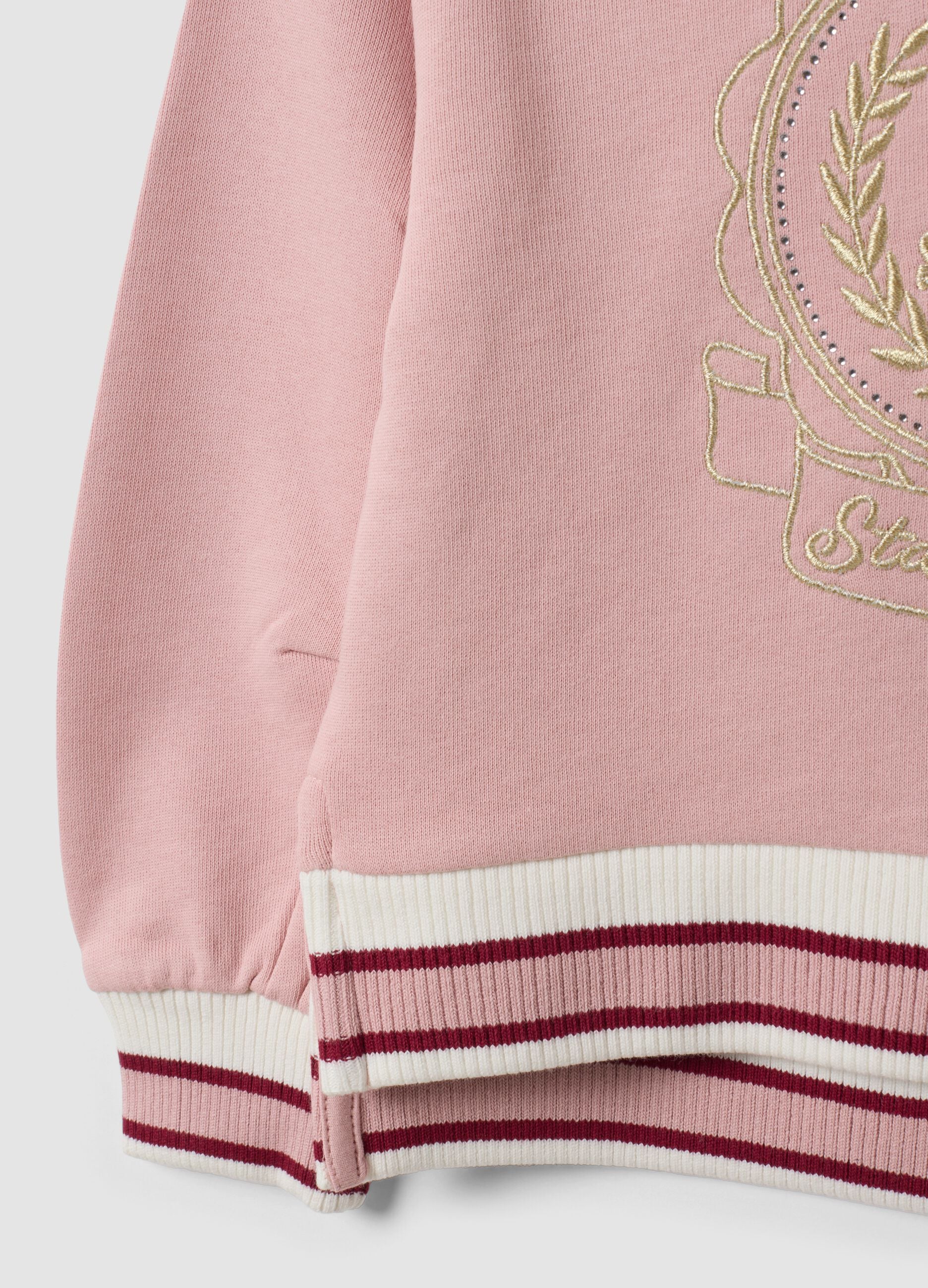 Pink pure cotton crew-neck sweatshirt with front embroidery for girls