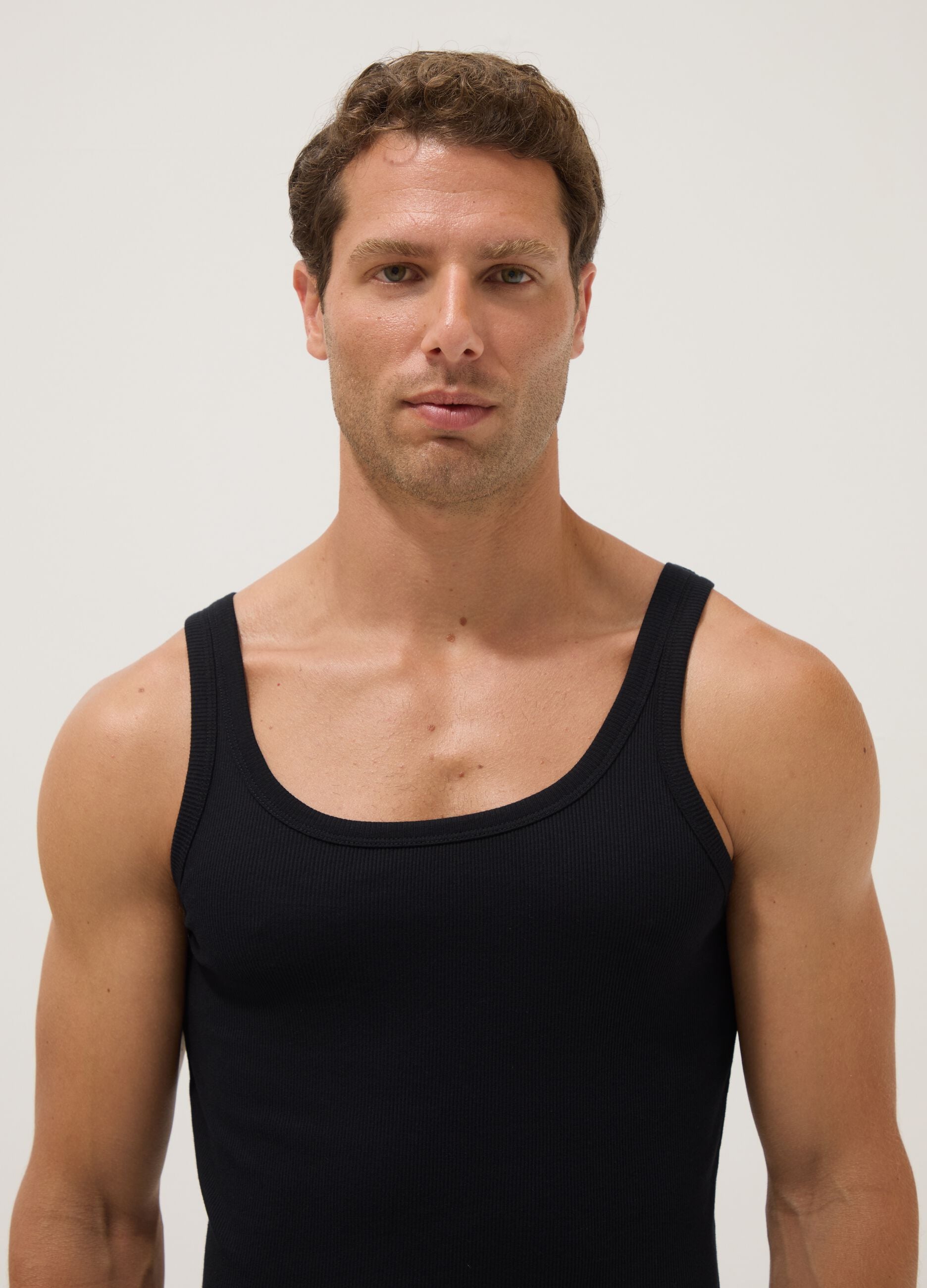 Pure black cotton tank top regular fit