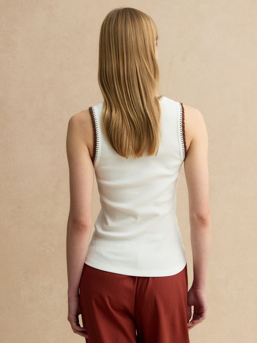 White Stretch Cotton Vest Regular Fit with Embroidered Edges_3