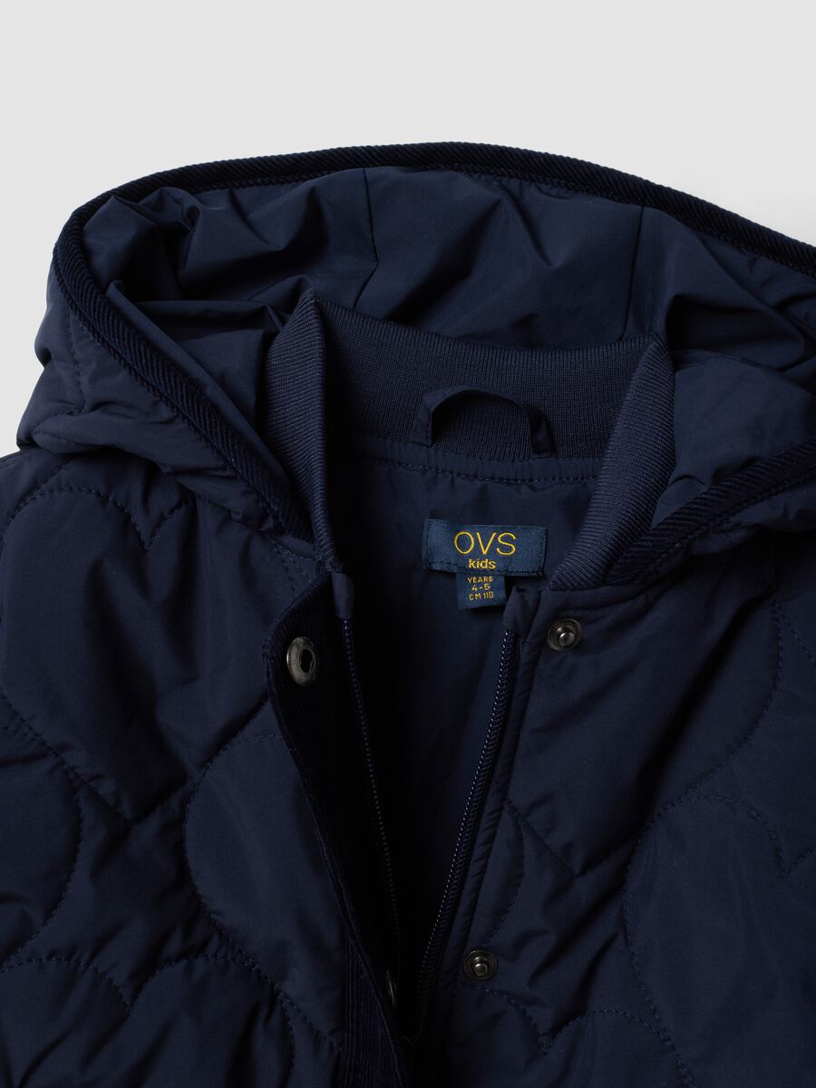 Girls&rsquo; blue quilted hooded jacket with ribbed trims_3