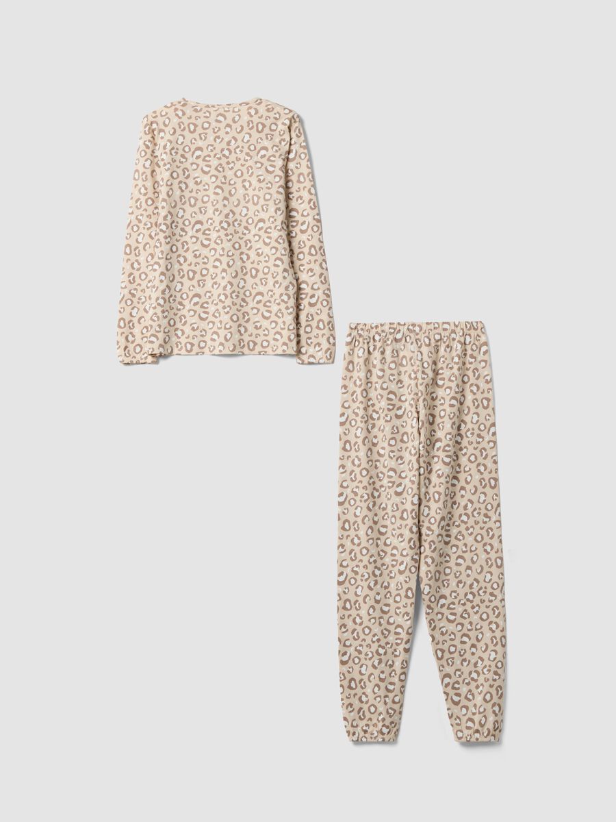 Beige organic cotton pyjamas with animal print for girls_1