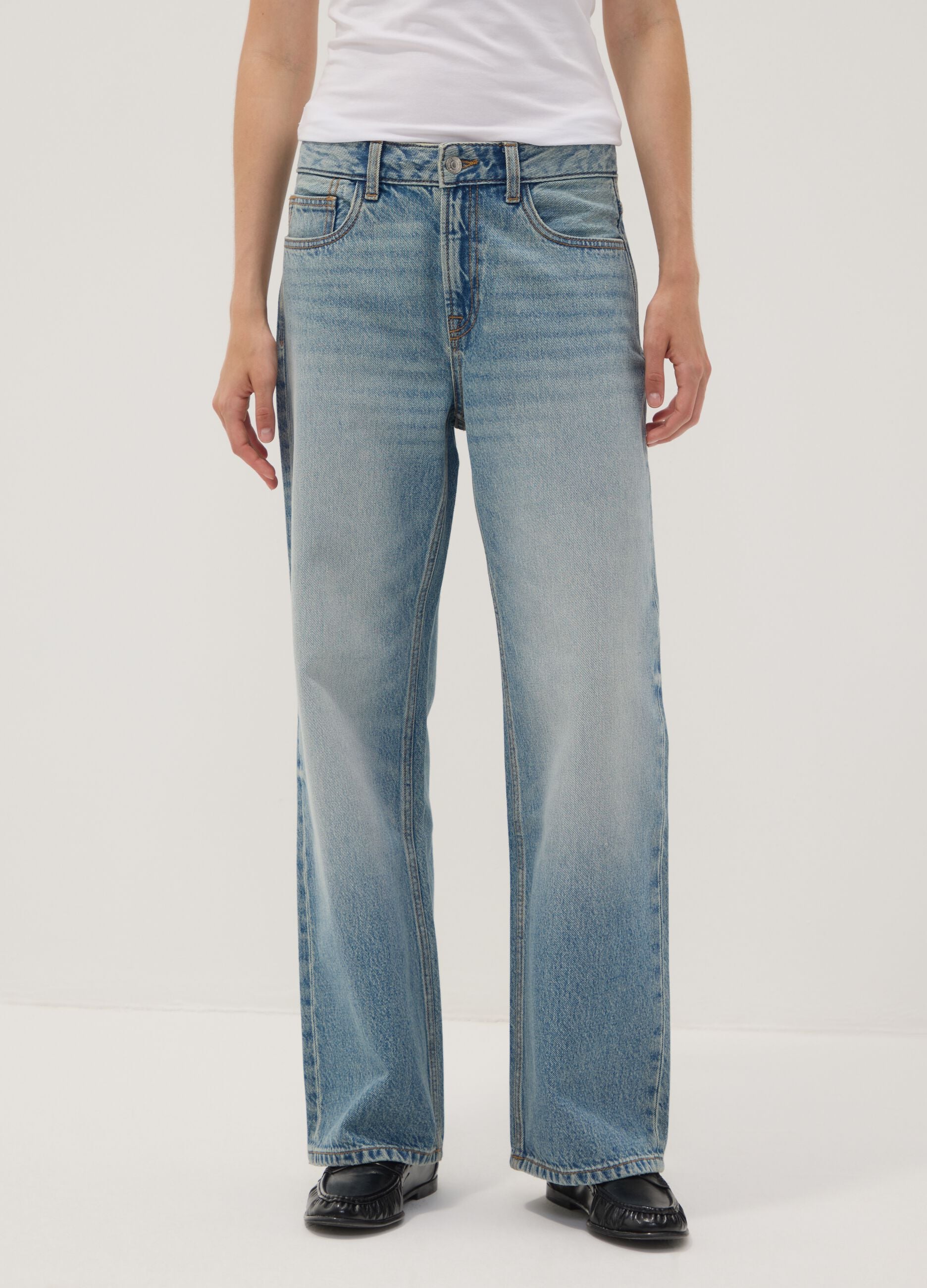 Light blue pure cotton straight-fit jeans
