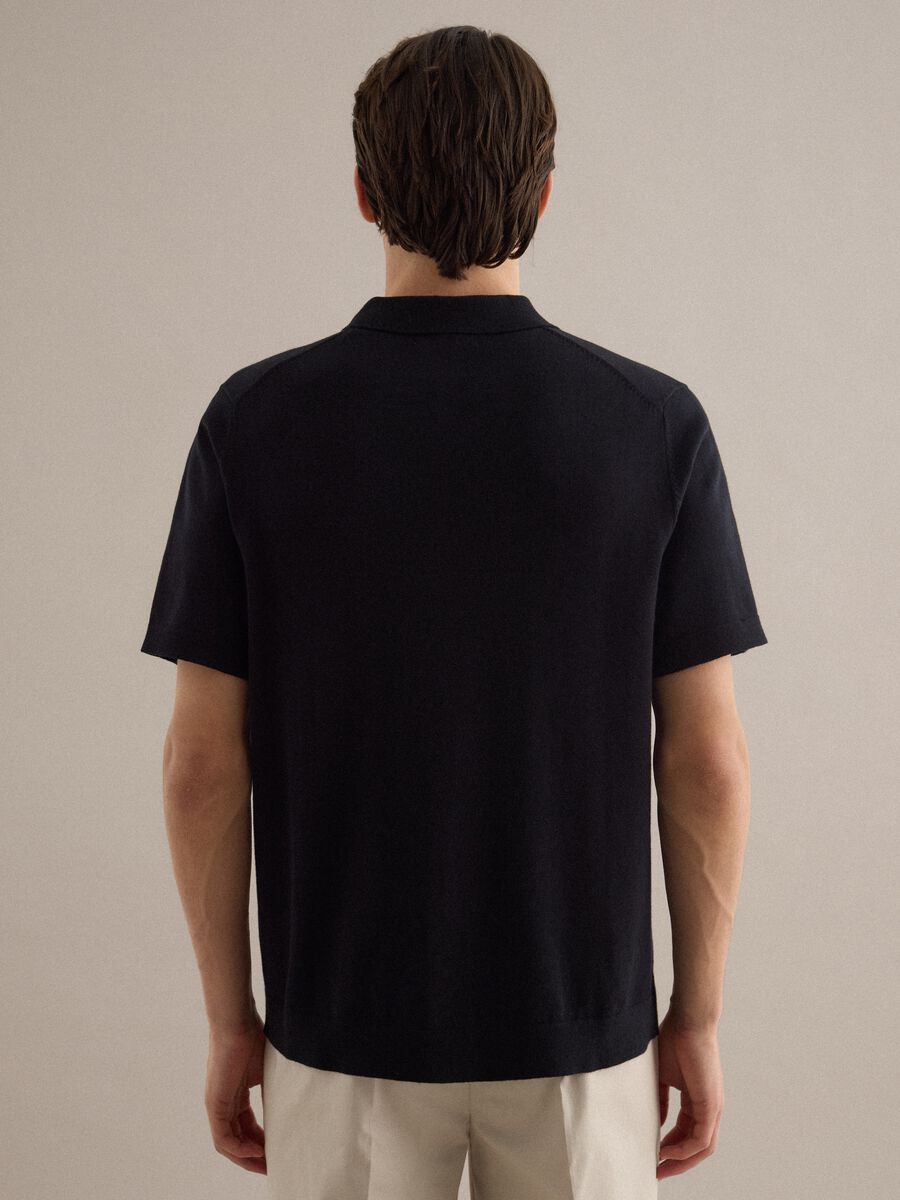Polo a a maniche corte in puro cotone nero regular fit con zip_2