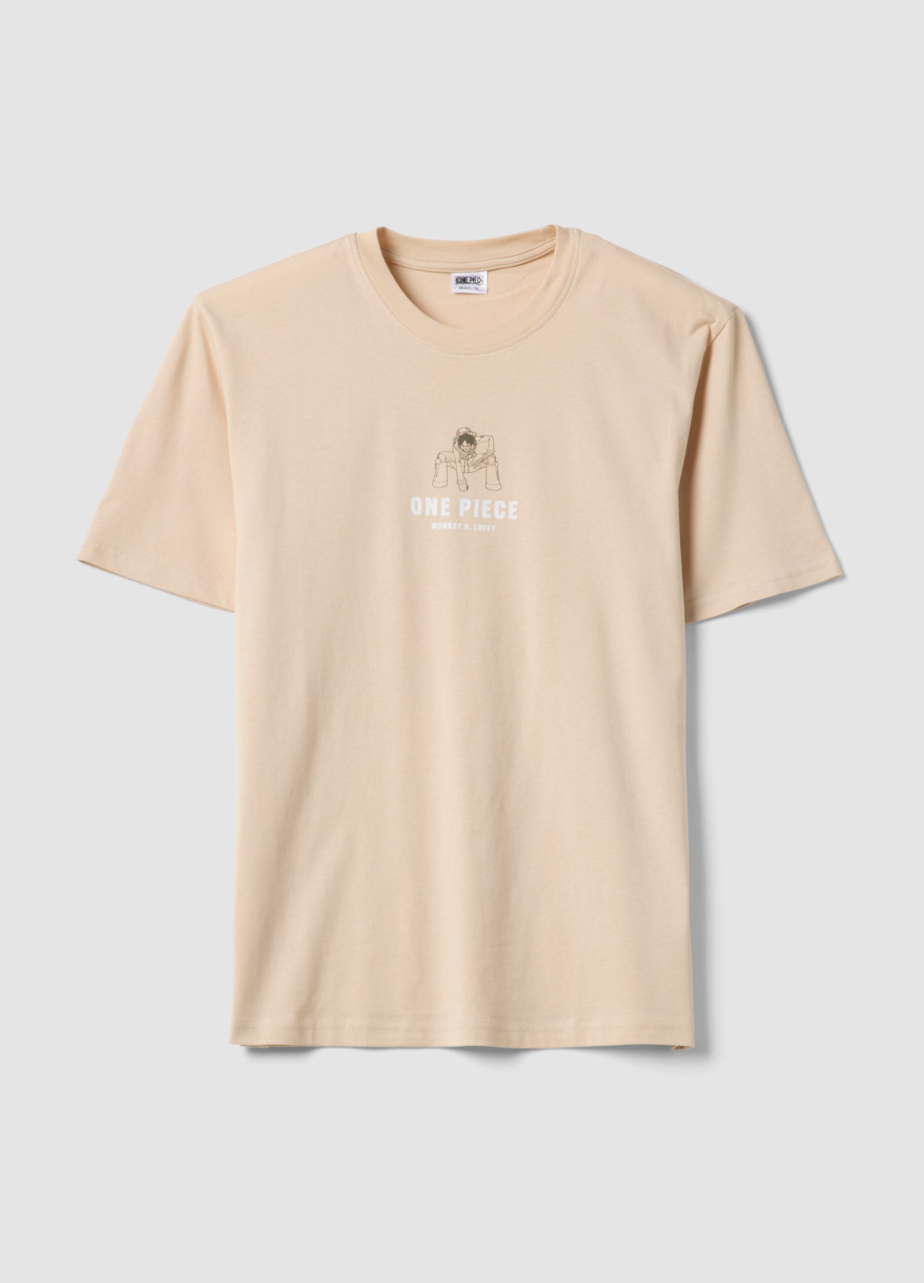 Beige pure cotton One Piece print T-shirt, relaxed fit