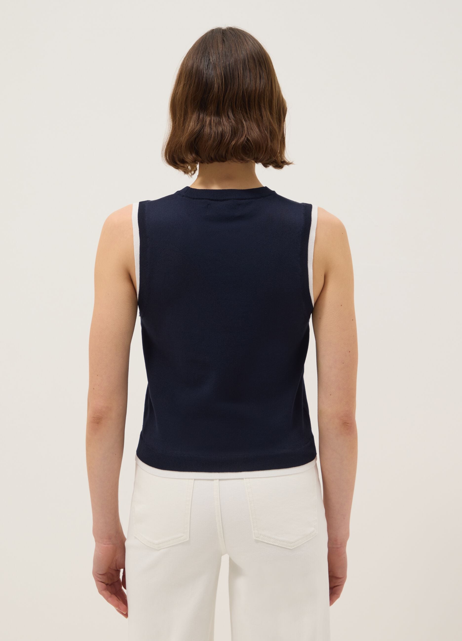 Blue sleeveless viscose blend tank top regular fit