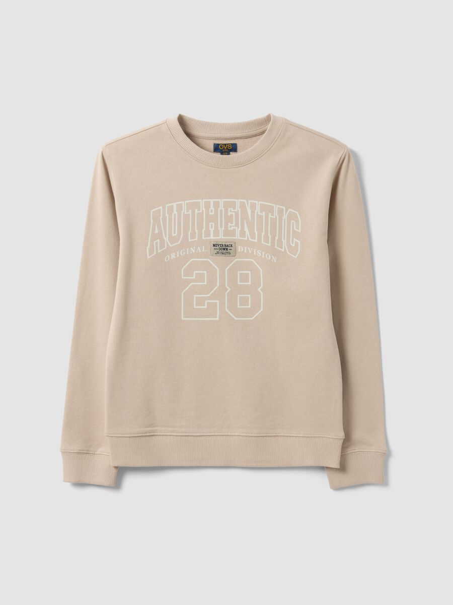 Beige pure organic cotton crew-neck sweatshirt with print for boys_3