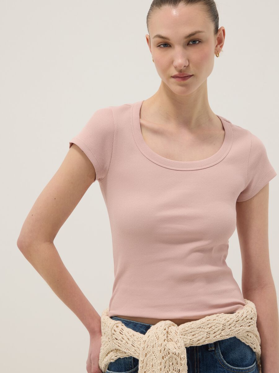 Fitted short-sleeve stretch cotton pink t-shirt_1