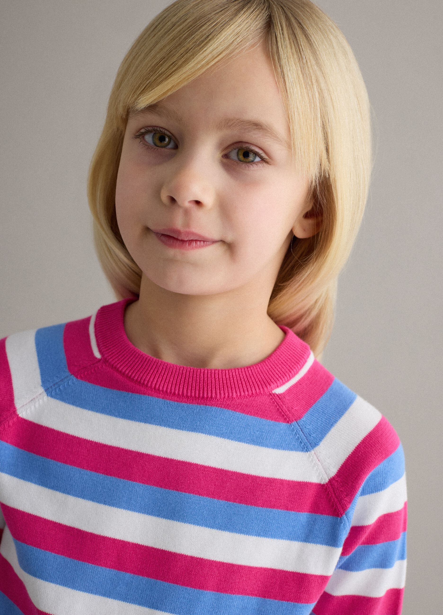 Girls' regular fit multicoloured striped pure cotton pullover